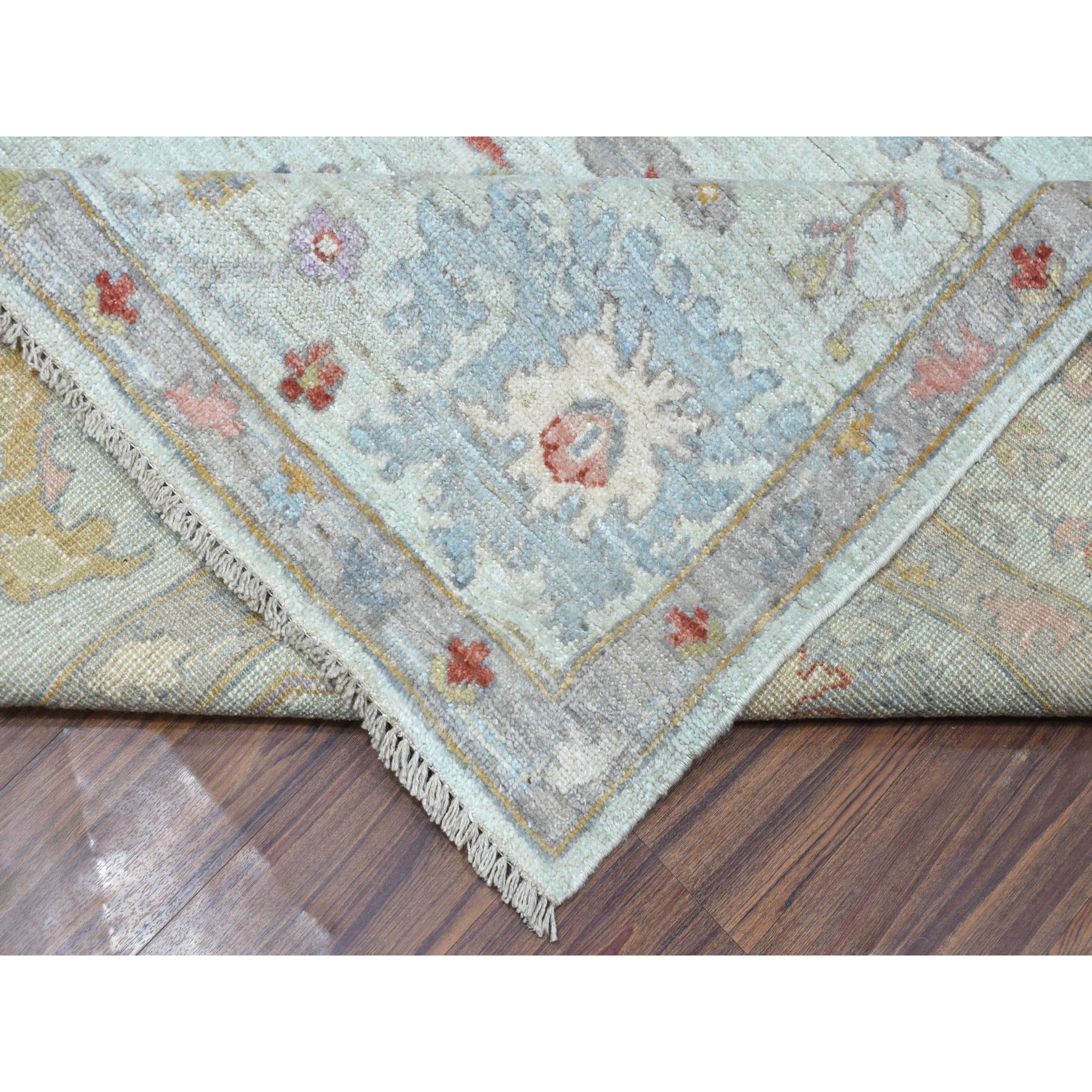 9-9 x13-9  Light Green Angora Oushak With Soft Velvety wool Hand Knotted Oriental Rug 