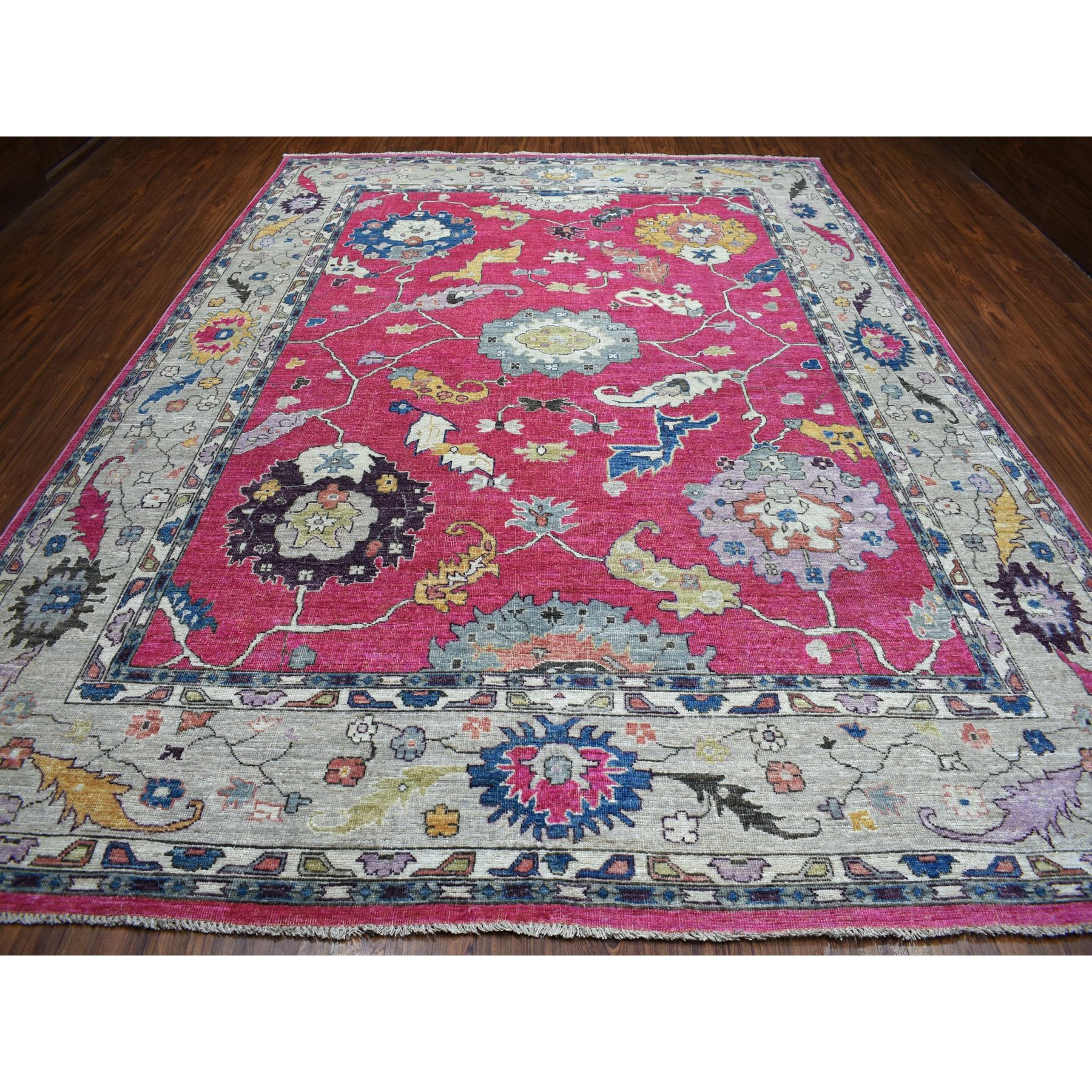 9-9 x13-2  Hot Pink Angora Oushak Soft Velvety Wool Hand Knotted Oriental Rug 