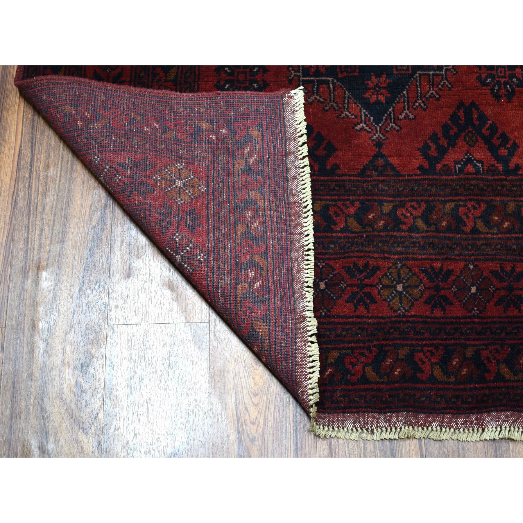 5-7 x7-5  Deep and Saturated Red Geometric Afghan Andkhoy Pure Wool Hand Knotted Oriental Rug 