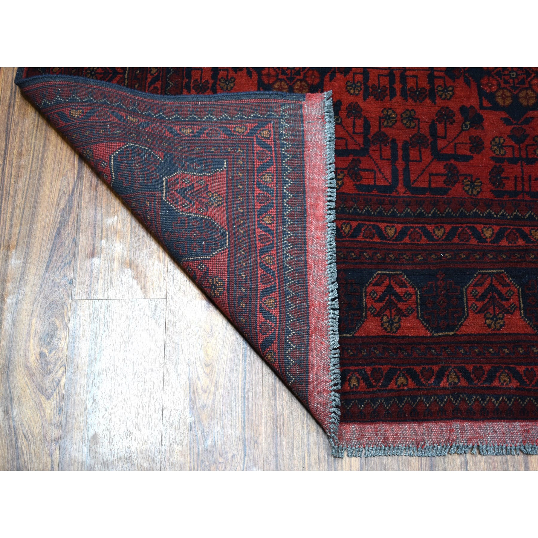 5-10 x7-7  Deep and Saturated Red Geometric Afghan Andkhoy Pure Wool Hand Knotted Oriental Rug 