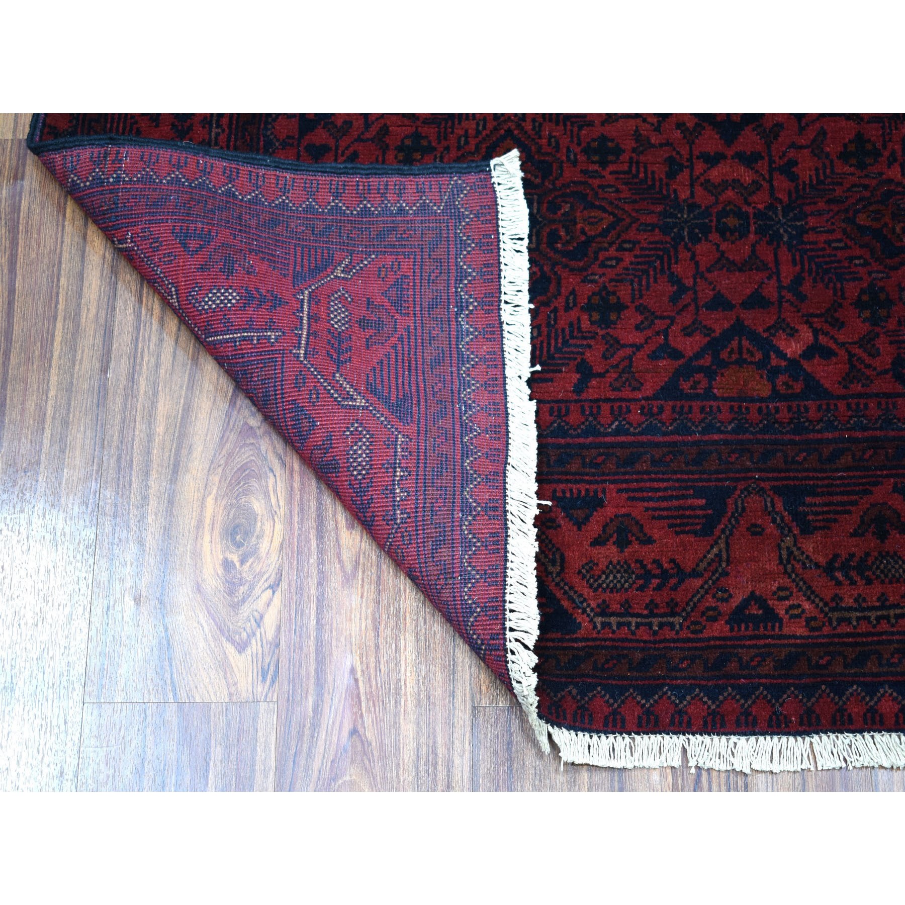 4-x6-4  Deep and Saturated Red Geometric Afghan Andkhoy Pure Wool Hand Knotted Oriental Rug 