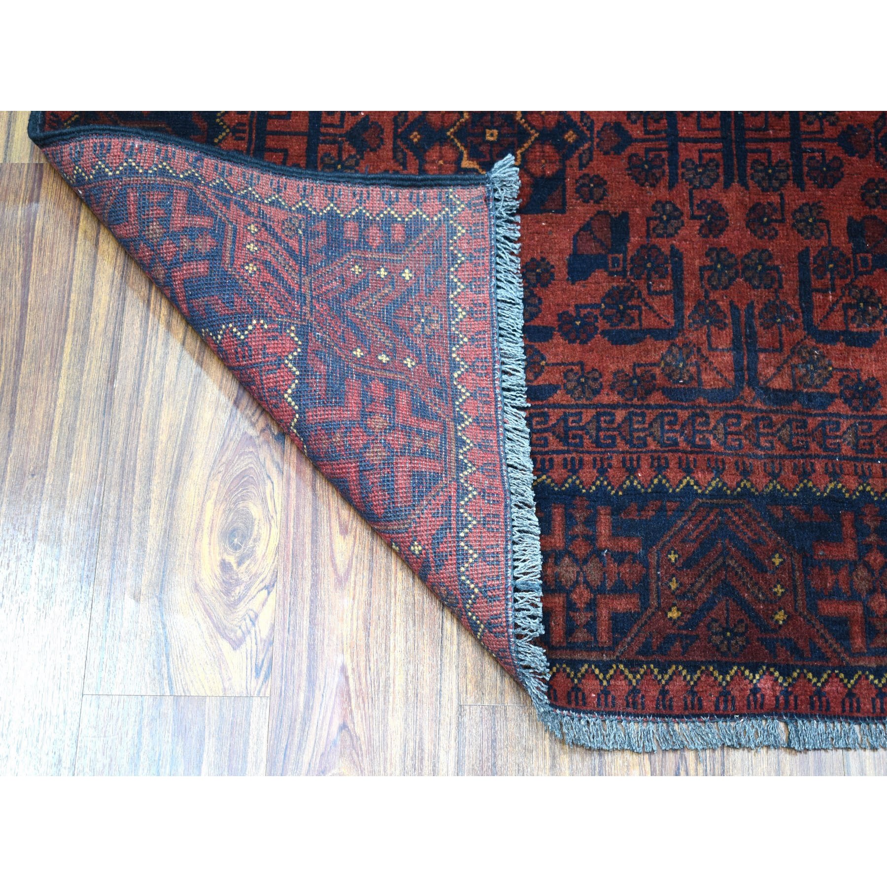 4-3 x6-4  Deep and Saturated Red Geometric Afghan Andkhoy Pure Wool Hand Knotted Oriental Rug 