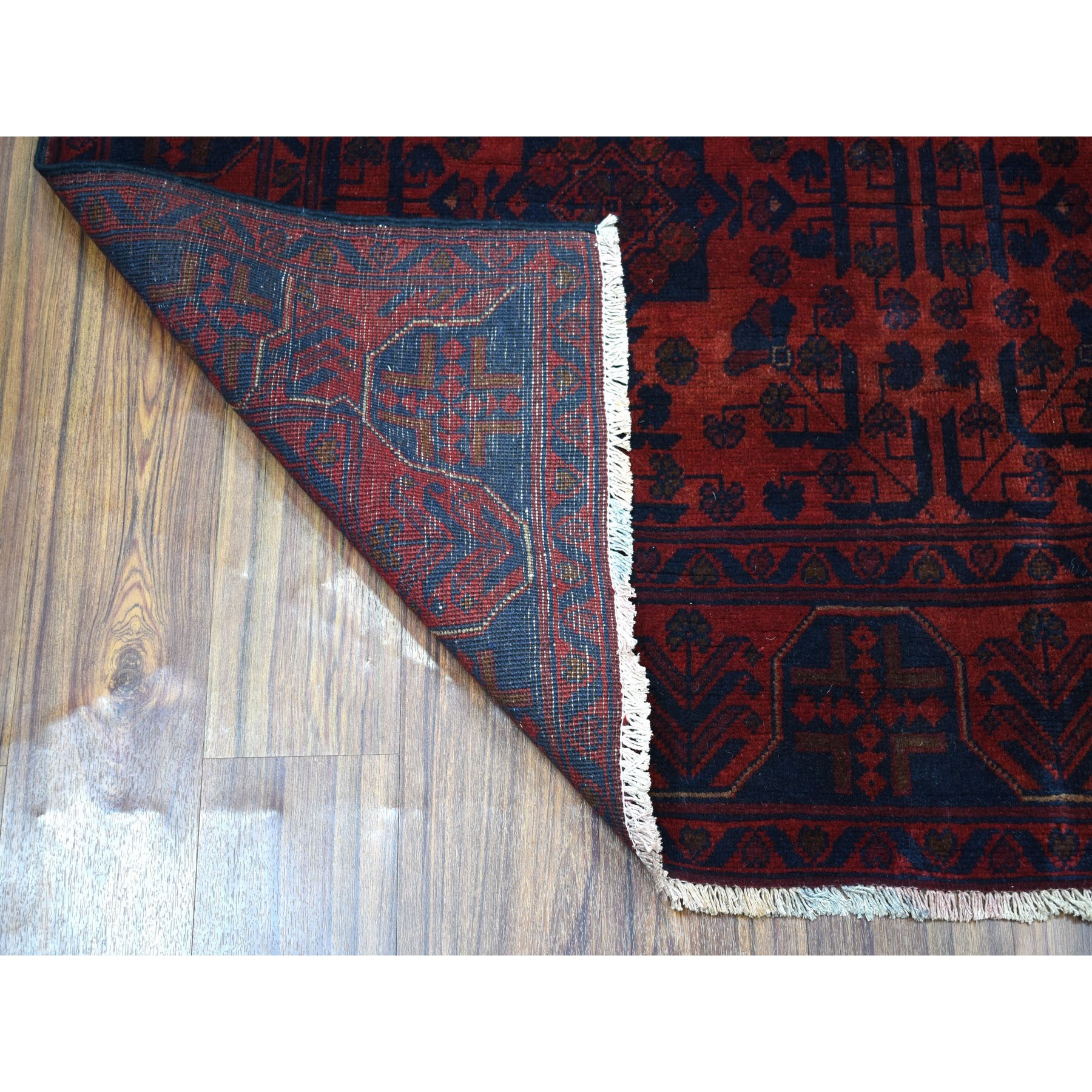 5-1 x6-6  Deep and Saturated Red Geometric Afghan Andkhoy Pure Wool Hand Knotted Oriental Rug 