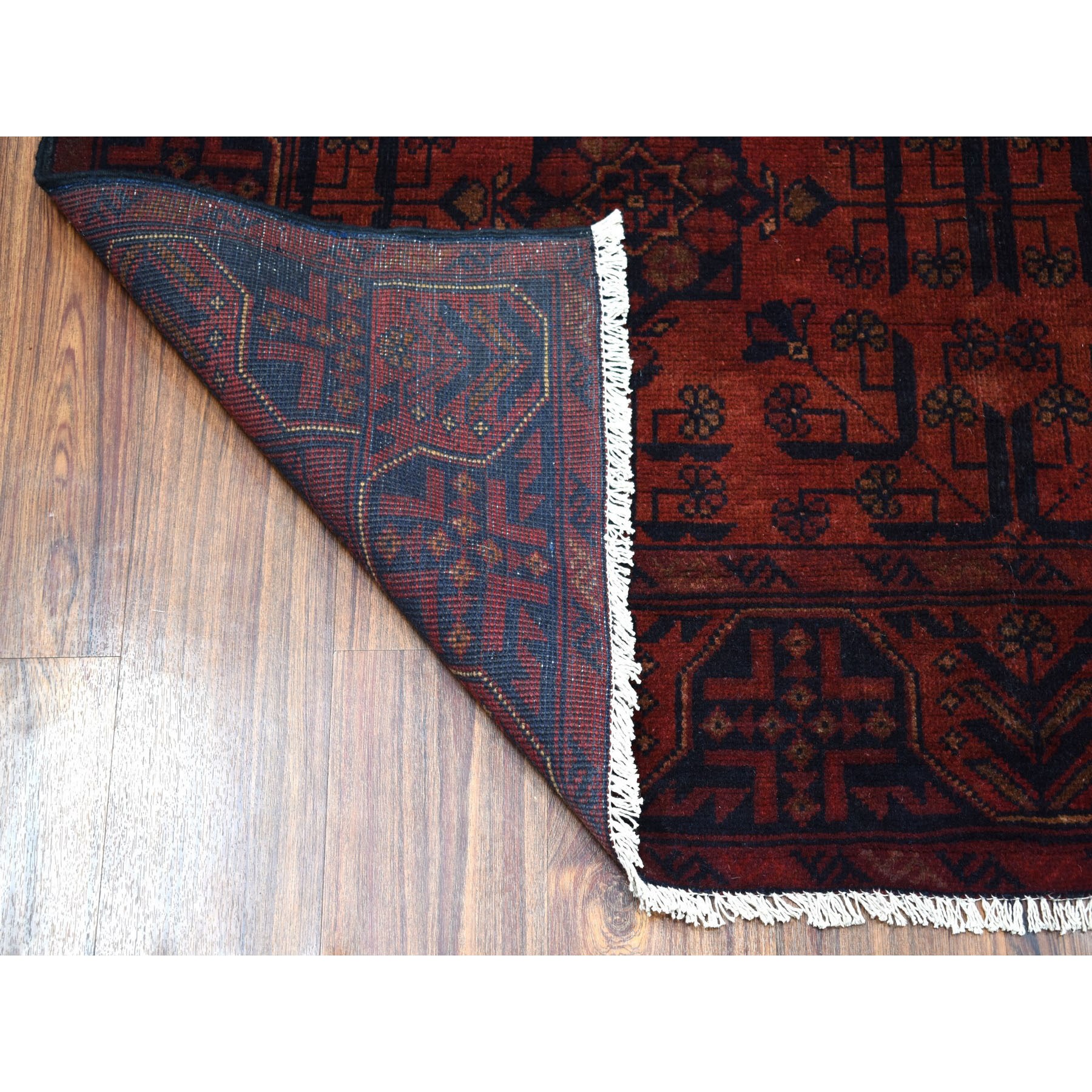 4-9 x6-5  Deep and Saturated Red Geometric Afghan Andkhoy Pure Wool Hand Knotted Oriental Rug 