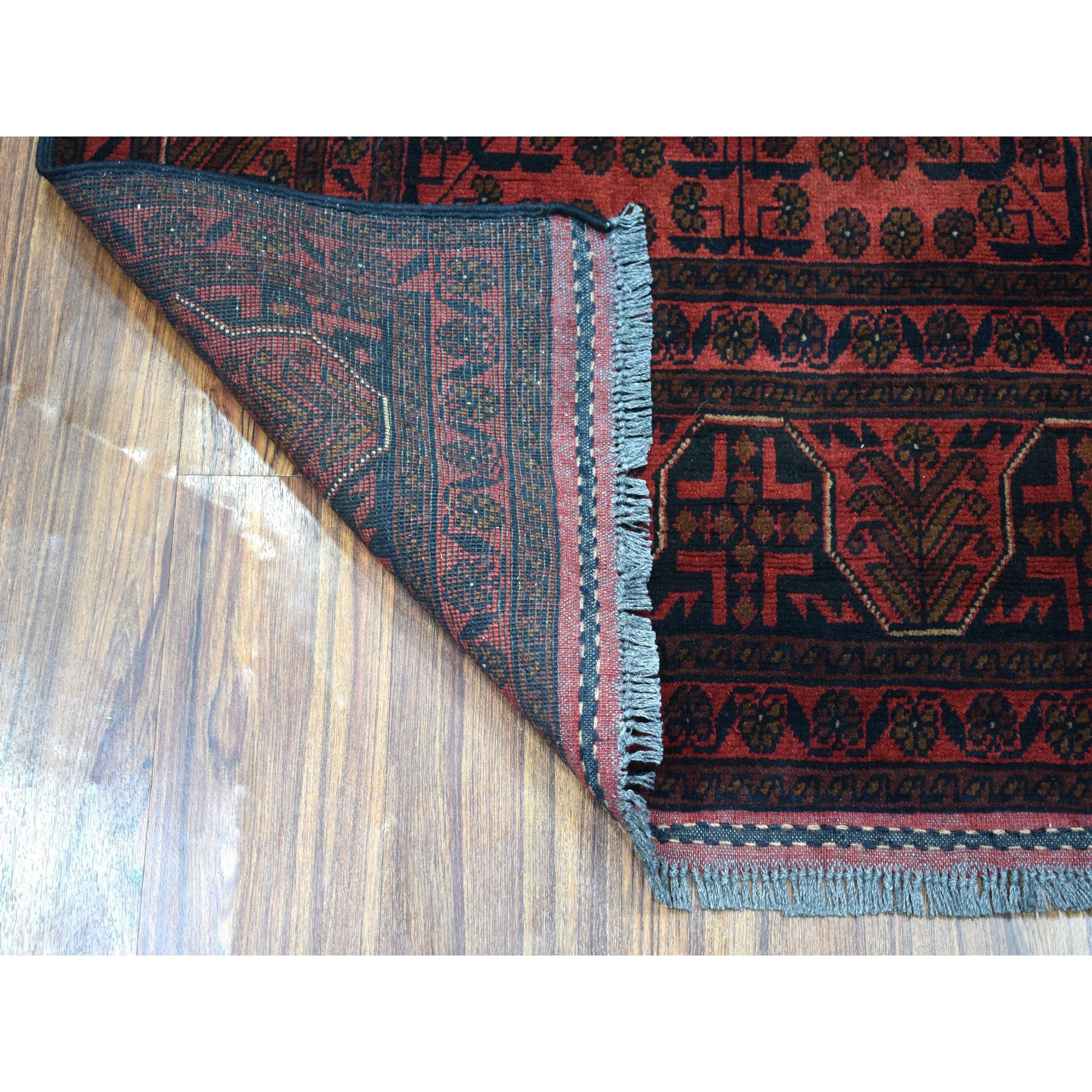 3-3 x4-8  Deep and Saturated Red Geometric Afghan Andkhoy Pure Wool Hand Knotted Oriental Rug 