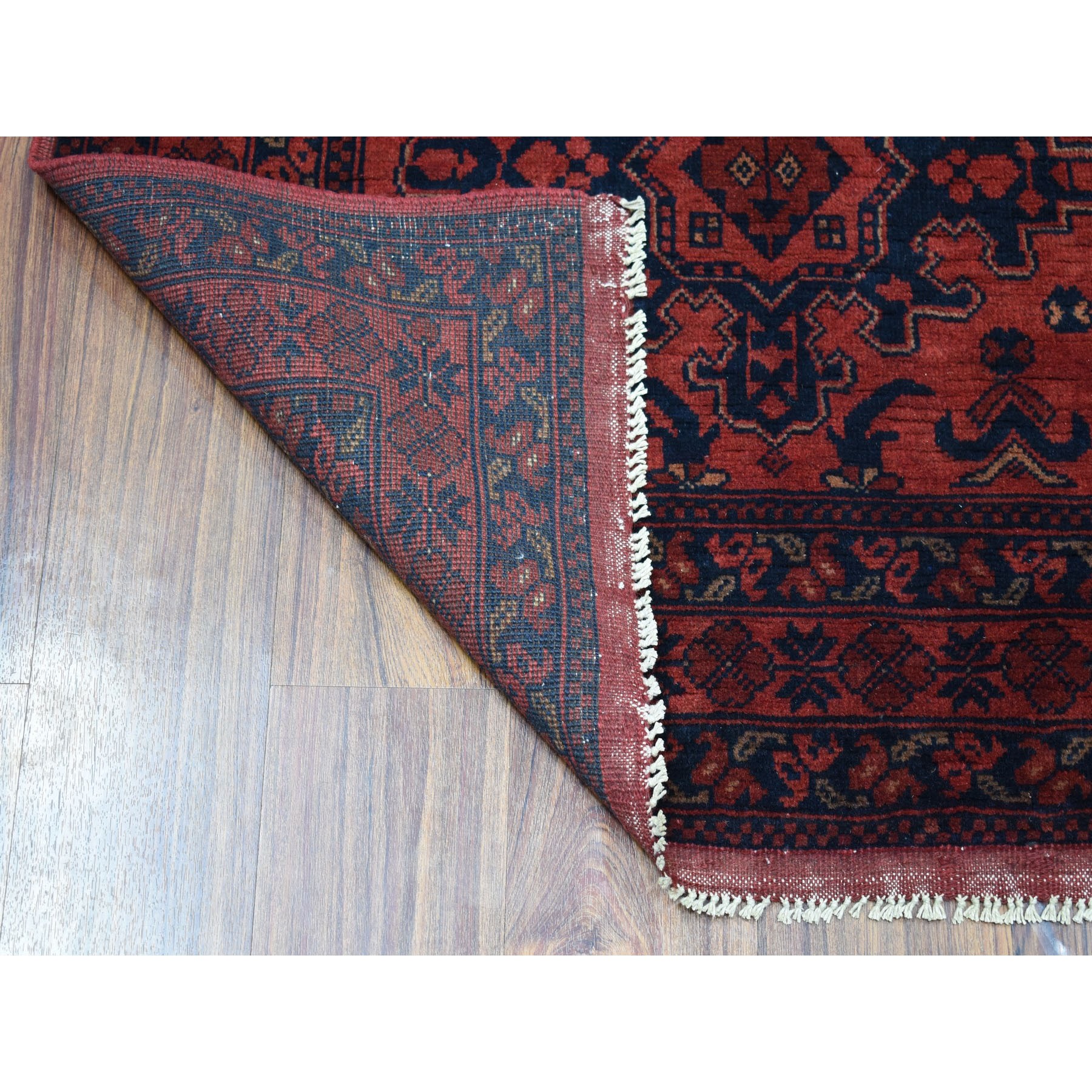 3-3 x4-8  Deep and Saturated Red Tribal Afghan Andkhoy Pure Wool Hand Knotted Oriental Rug 