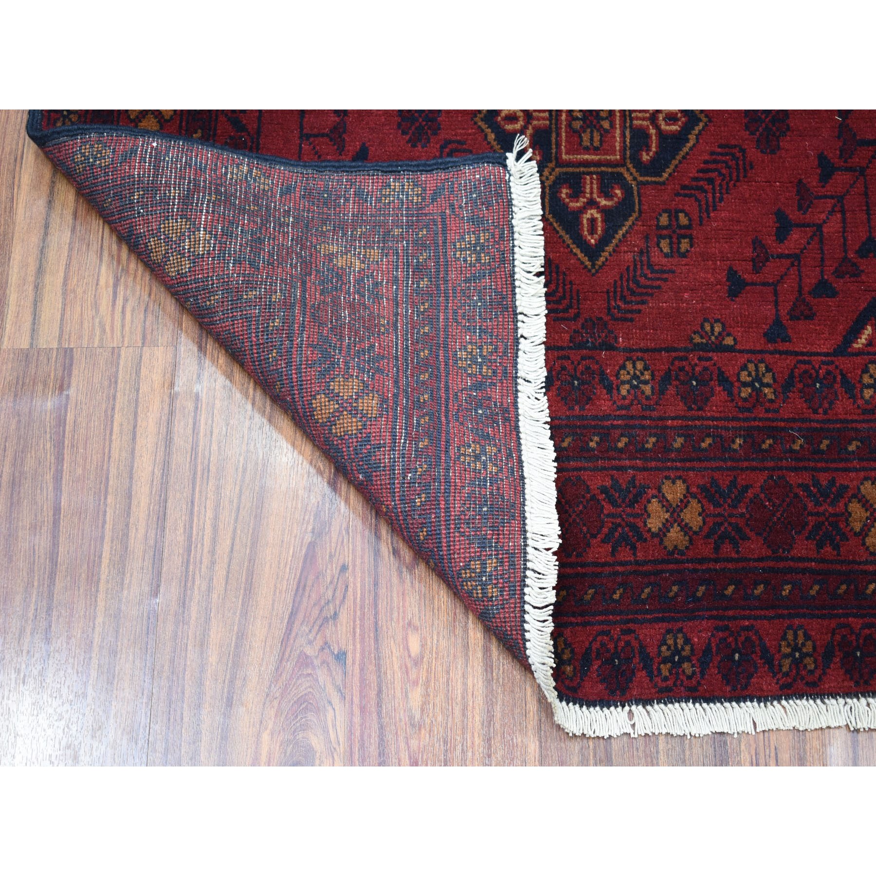 3-5 x4-5  Deep and Saturated Red Geometric Afghan Andkhoy Pure Wool Hand Knotted Oriental Rug 