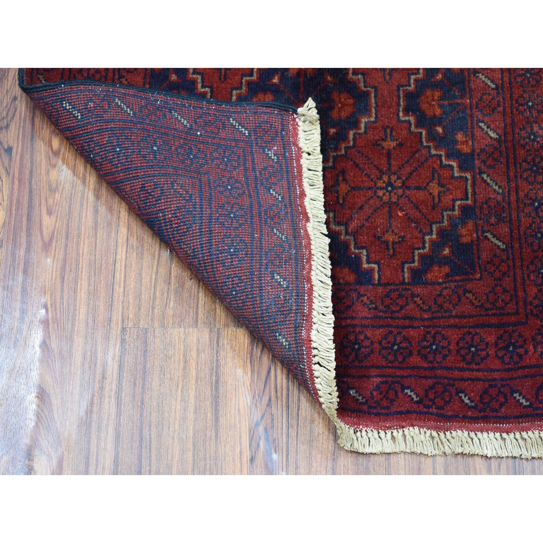 2-4 x3-10  Deep and Saturated Red Geometric Afghan Andkhoy Pure Wool Hand Knotted Oriental rug53714