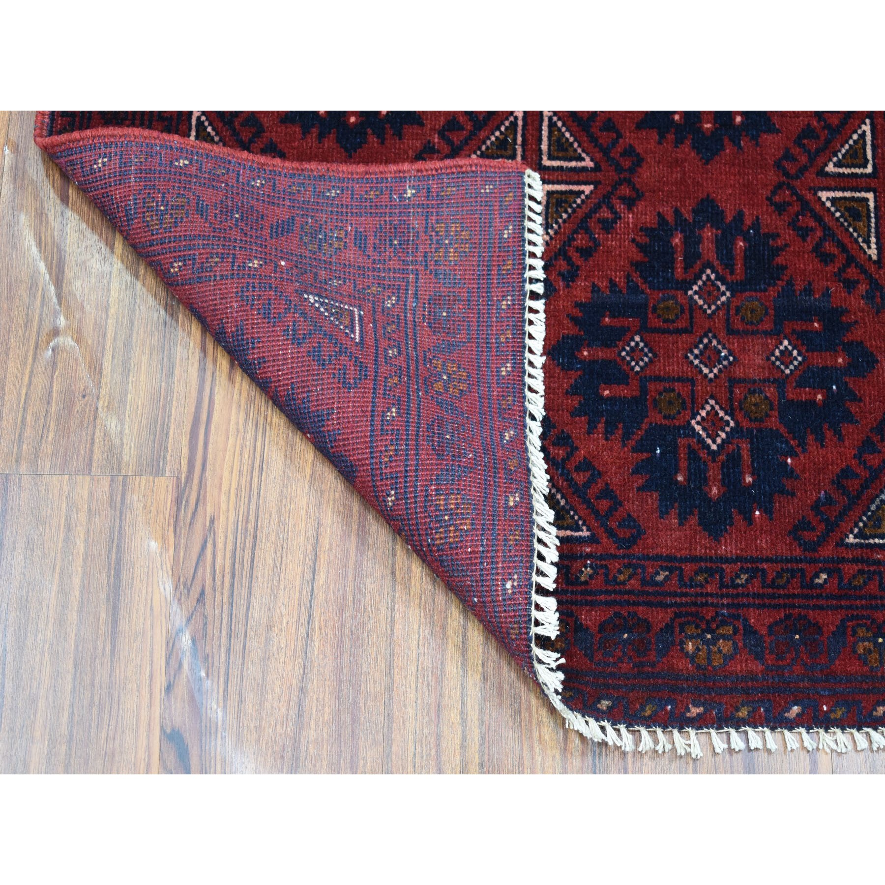 2-6 x4- Deep and Saturated Red Geometric Afghan Andkhoy Pure Wool Hand Knotted Oriental Rug 