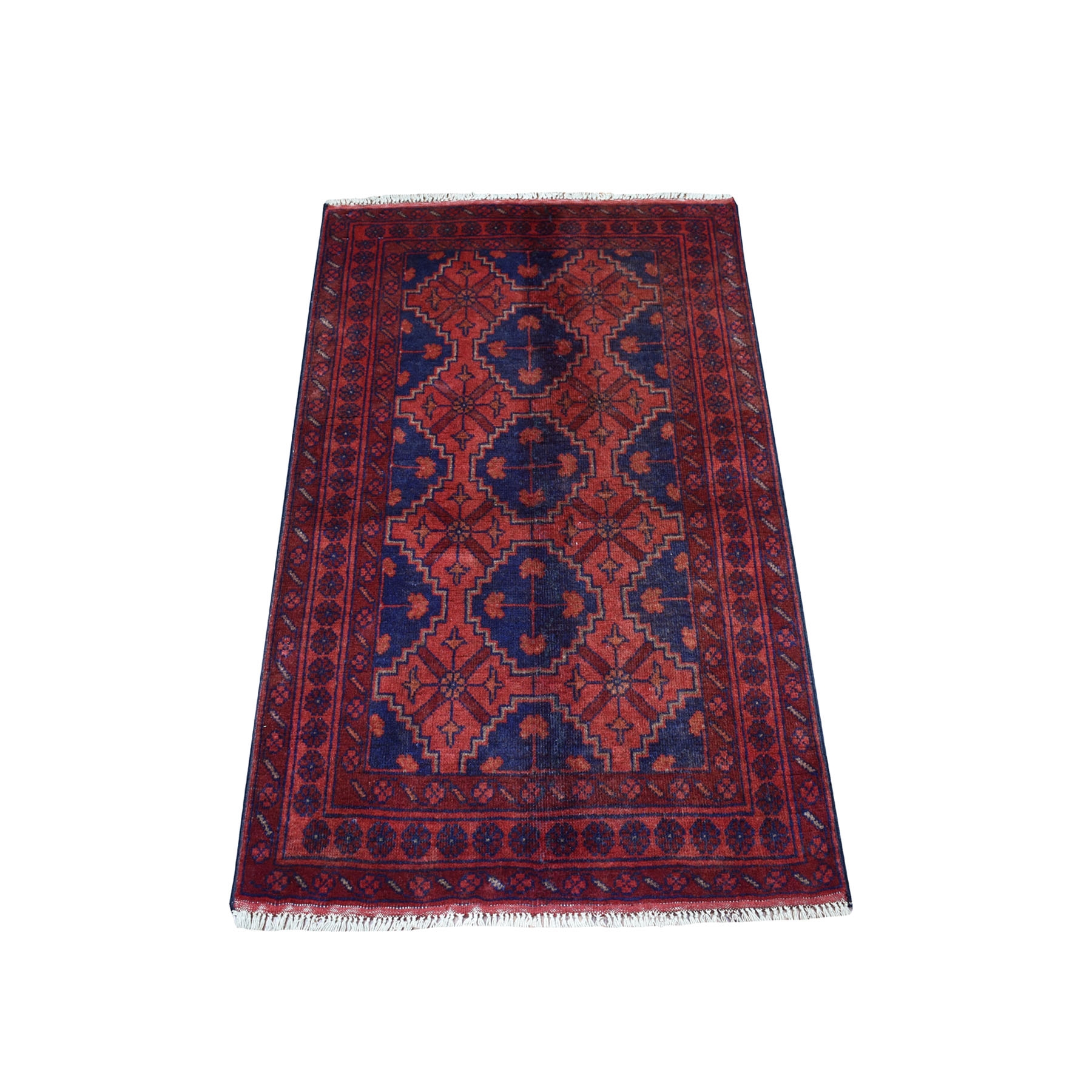 2'5"X4'1" Deep And Saturated Red Geometric Afghan Andkhoy Pure Wool Hand Knotted Oriental Rug moaec7a7