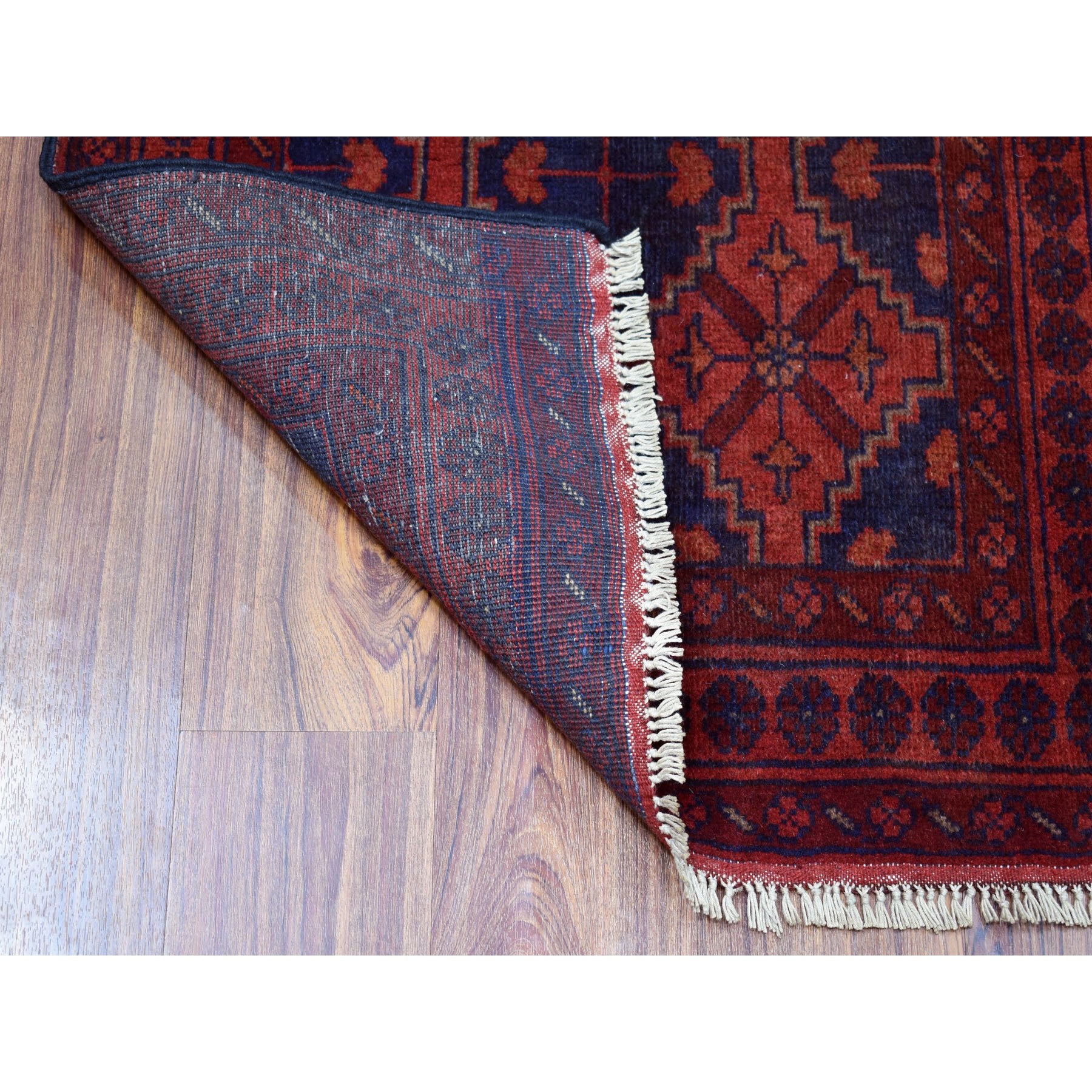 2-5 x4-1  Deep and Saturated Red Geometric Afghan Andkhoy Pure Wool Hand Knotted Oriental Rug 
