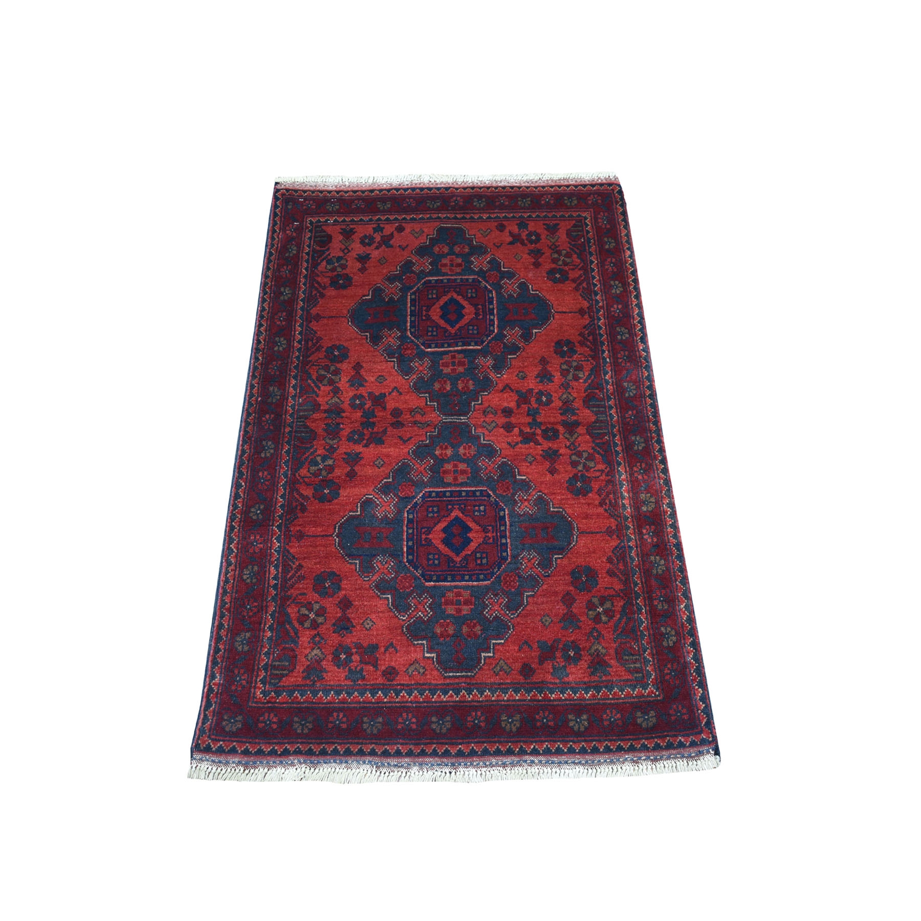 2'5"X4' Deep And Saturated Red Geometric Afghan Andkhoy Pure Wool Hand Knotted Oriental Rug moaec7a8