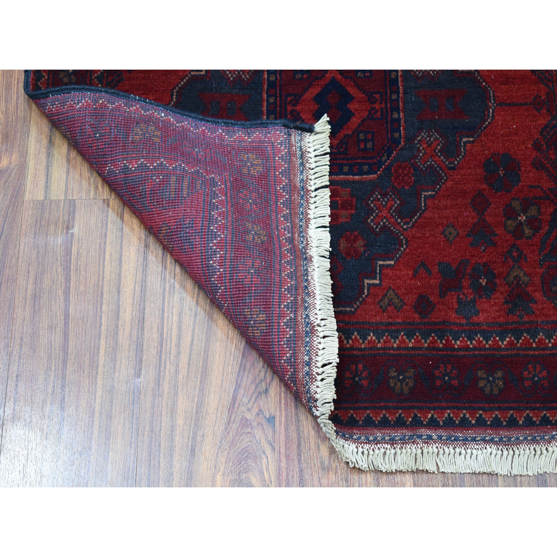 2-5 x4- Deep and Saturated Red Geometric Afghan Andkhoy Pure Wool Hand Knotted Oriental Rug 