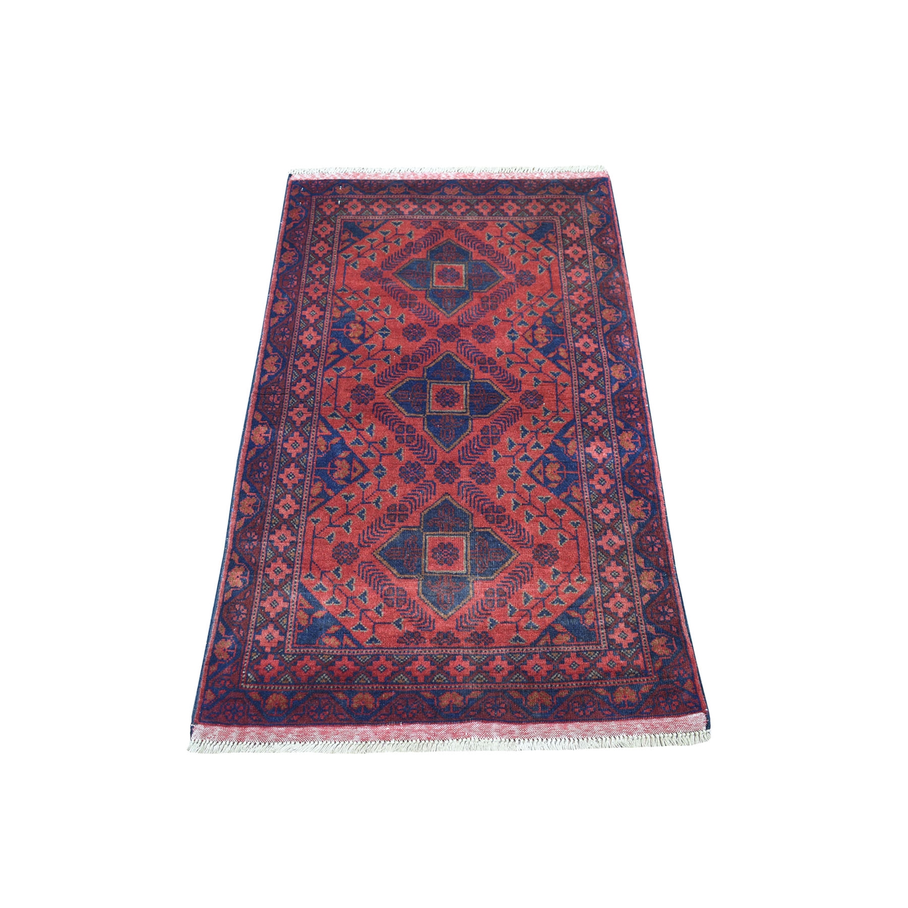 2'5"X4'2" Deep And Saturated Red Geometric Afghan Andkhoy Pure Wool Hand Knotted Oriental Rug moaec7bc