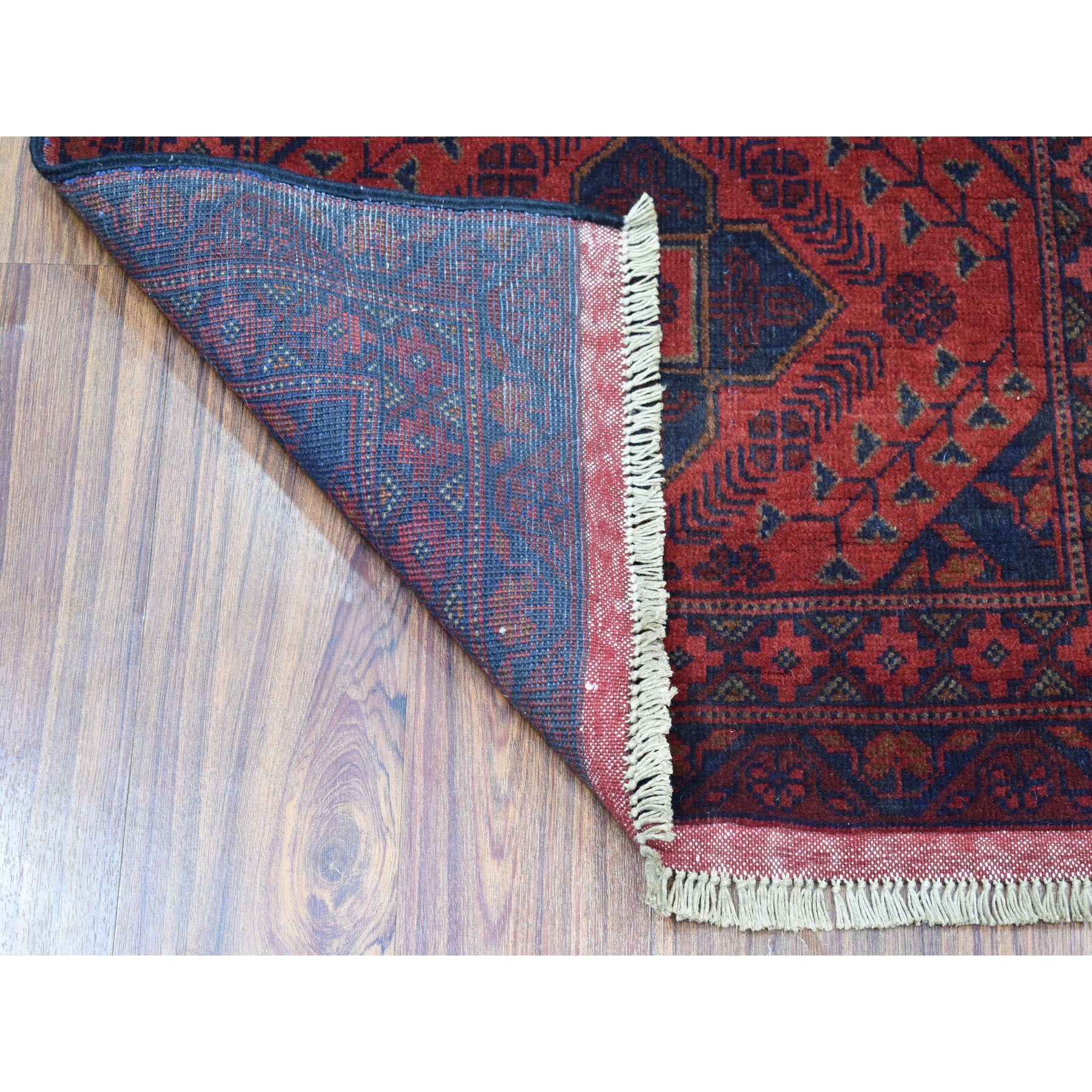 2-5 x4-2  Deep and Saturated Red Geometric Afghan Andkhoy Pure Wool Hand Knotted Oriental Rug 