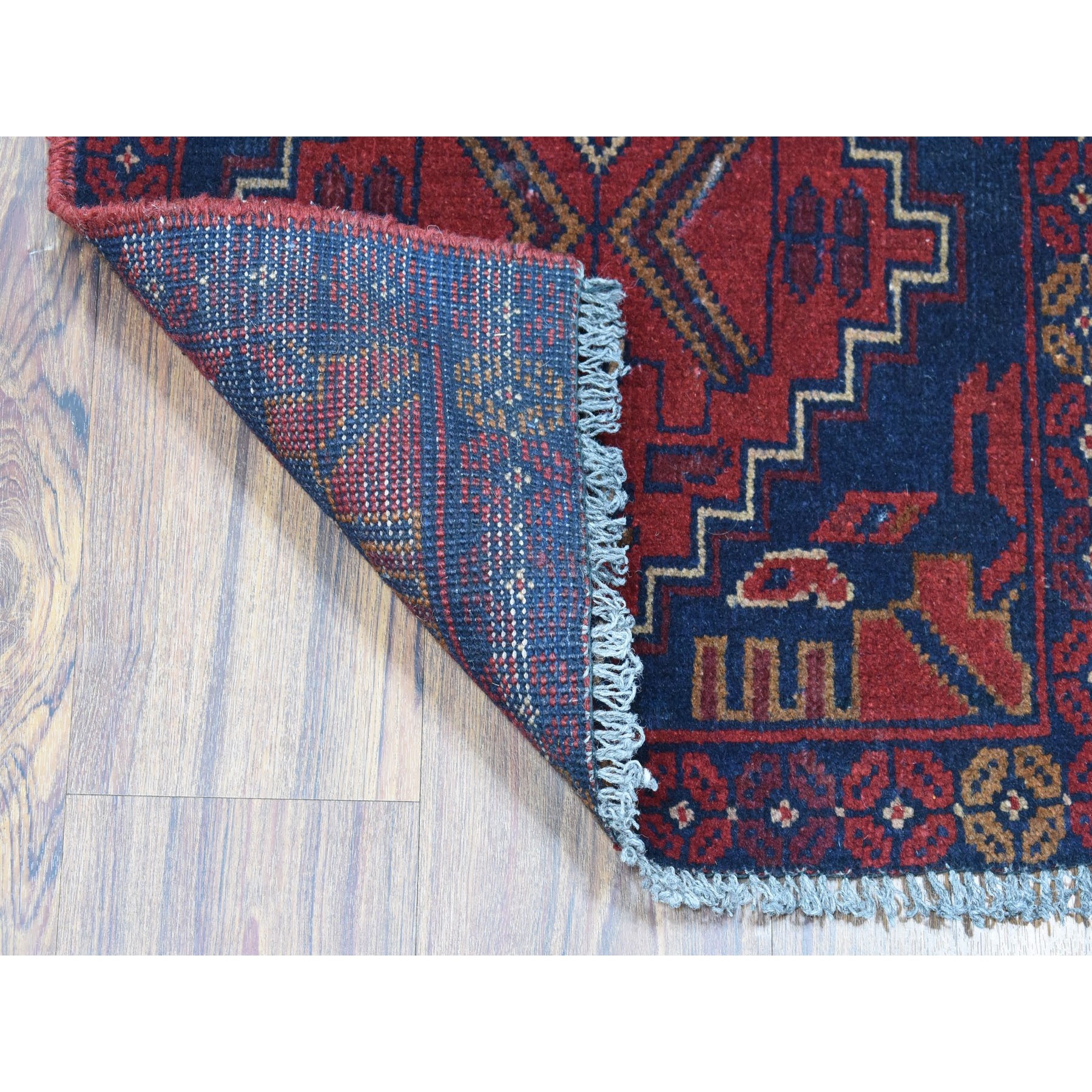 1-7 x3-1  Deep and Saturated Red Geometric Afghan Andkhoy Pure Wool Hand Knotted Oriental Rug 