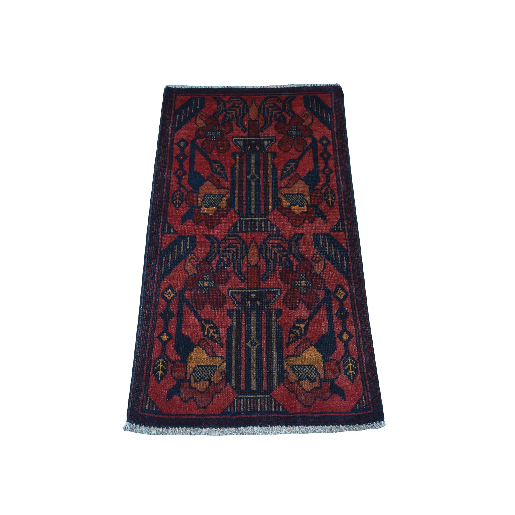 1'8"X3'3" Deep And Saturated Red Tribal Afghan Andkhoy Pure Wool Hand Knotted Oriental Rug moaec7b8