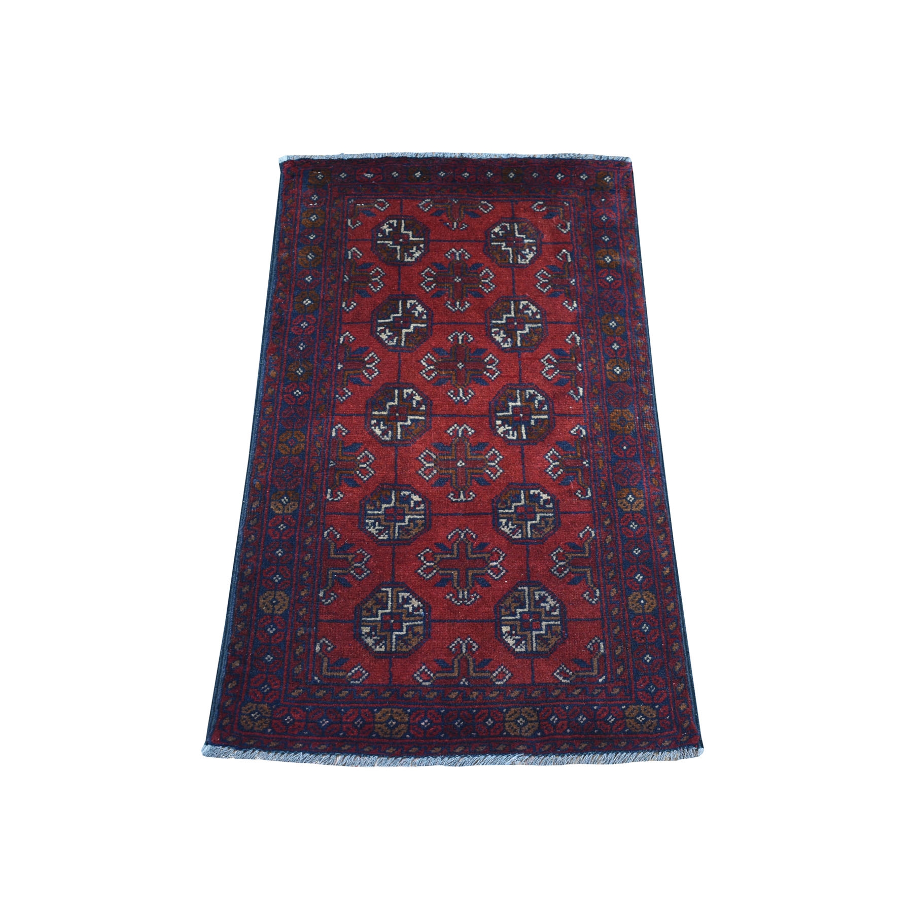 1'8"X3'2" Deep And Saturated Red Elephant Feet Afghan Andkhoy Pure Wool Hand Knotted Oriental Rug moaec7b9
