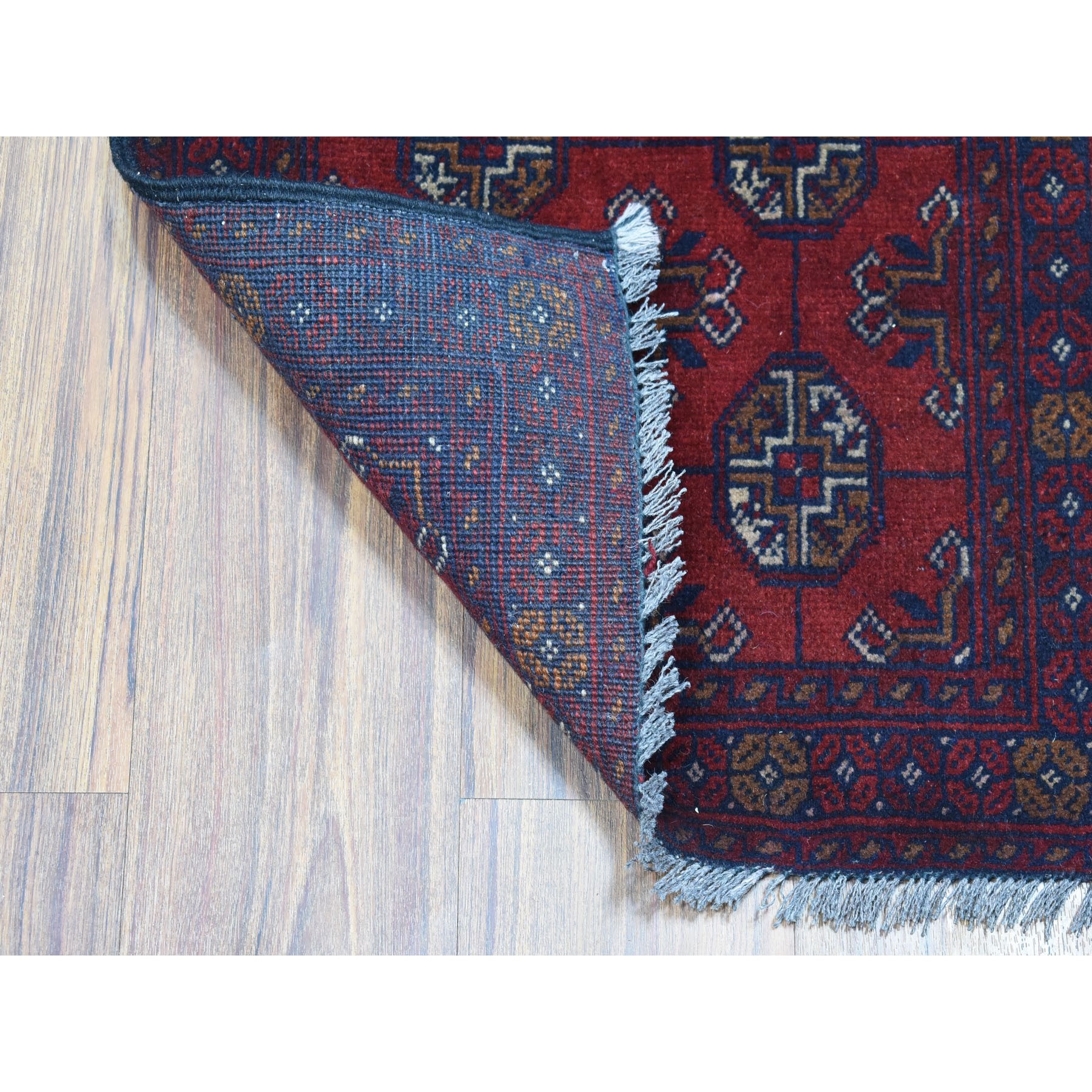 1-8 x3-2  Deep and Saturated Red Elephant Feet Afghan Andkhoy Pure Wool Hand Knotted Oriental Rug 