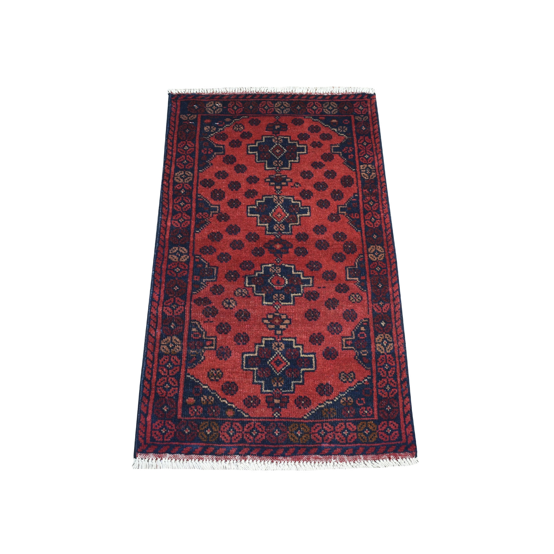 1'8"X3'1" Deep And Saturated Red Tribal Afghan Andkhoy Pure Wool Hand Knotted Oriental Rug moaec7ca