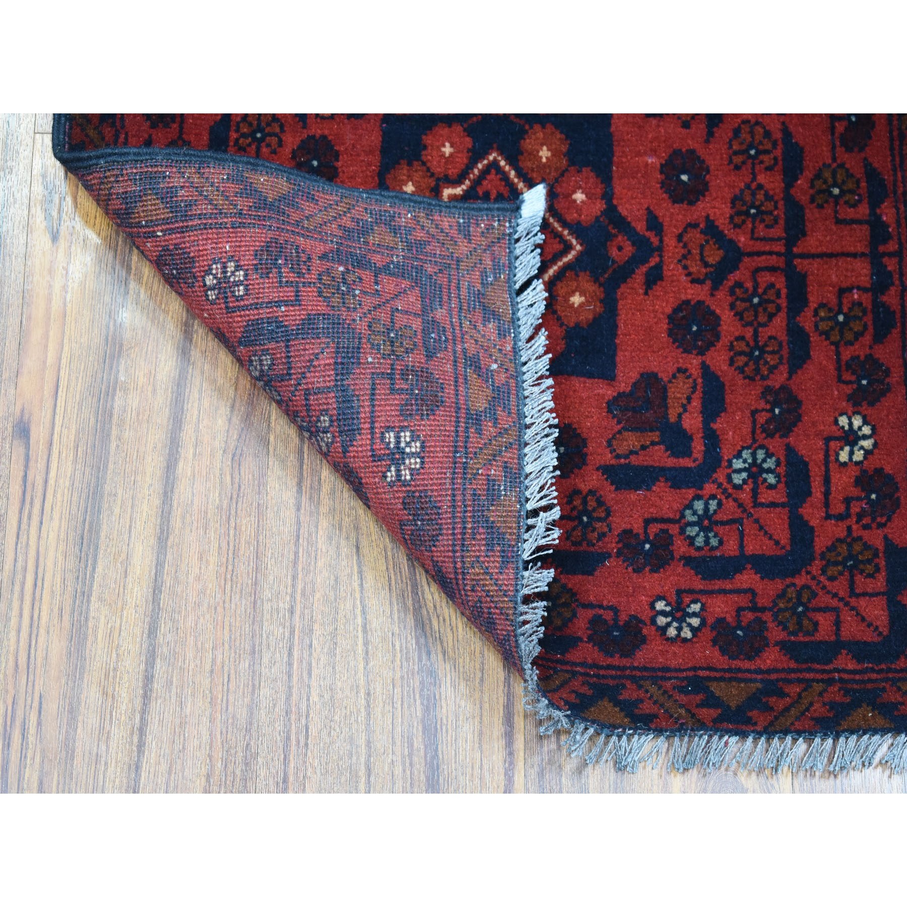 1-9 x2-10  Deep and Saturated Red Geometric Afghan Andkhoy Pure Wool Hand Knotted Oriental Rug 