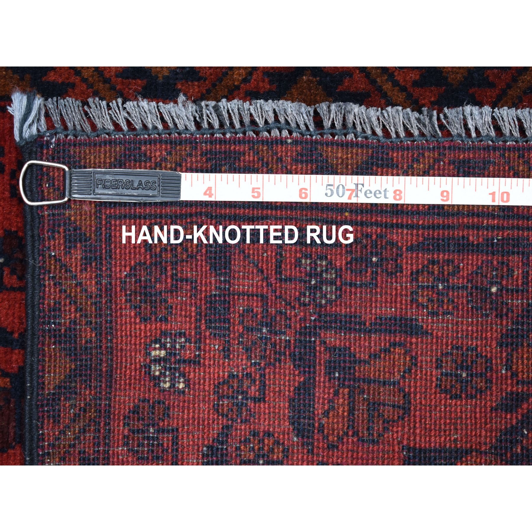 1-9 x2-10  Deep and Saturated Red Geometric Afghan Andkhoy Pure Wool Hand Knotted Oriental Rug 