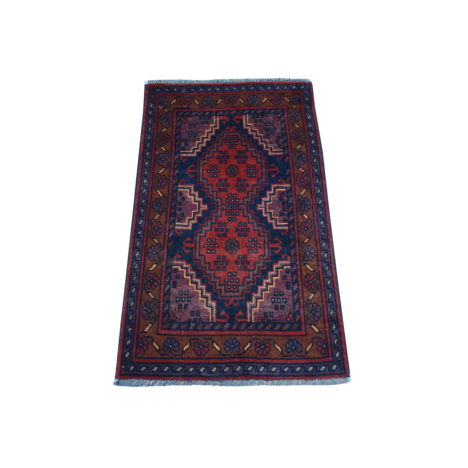 1'8"X3'2" Deep And Saturated Red Geometric Afghan Andkhoy Pure Wool Hand Knotted Oriental Rug moaec7cd