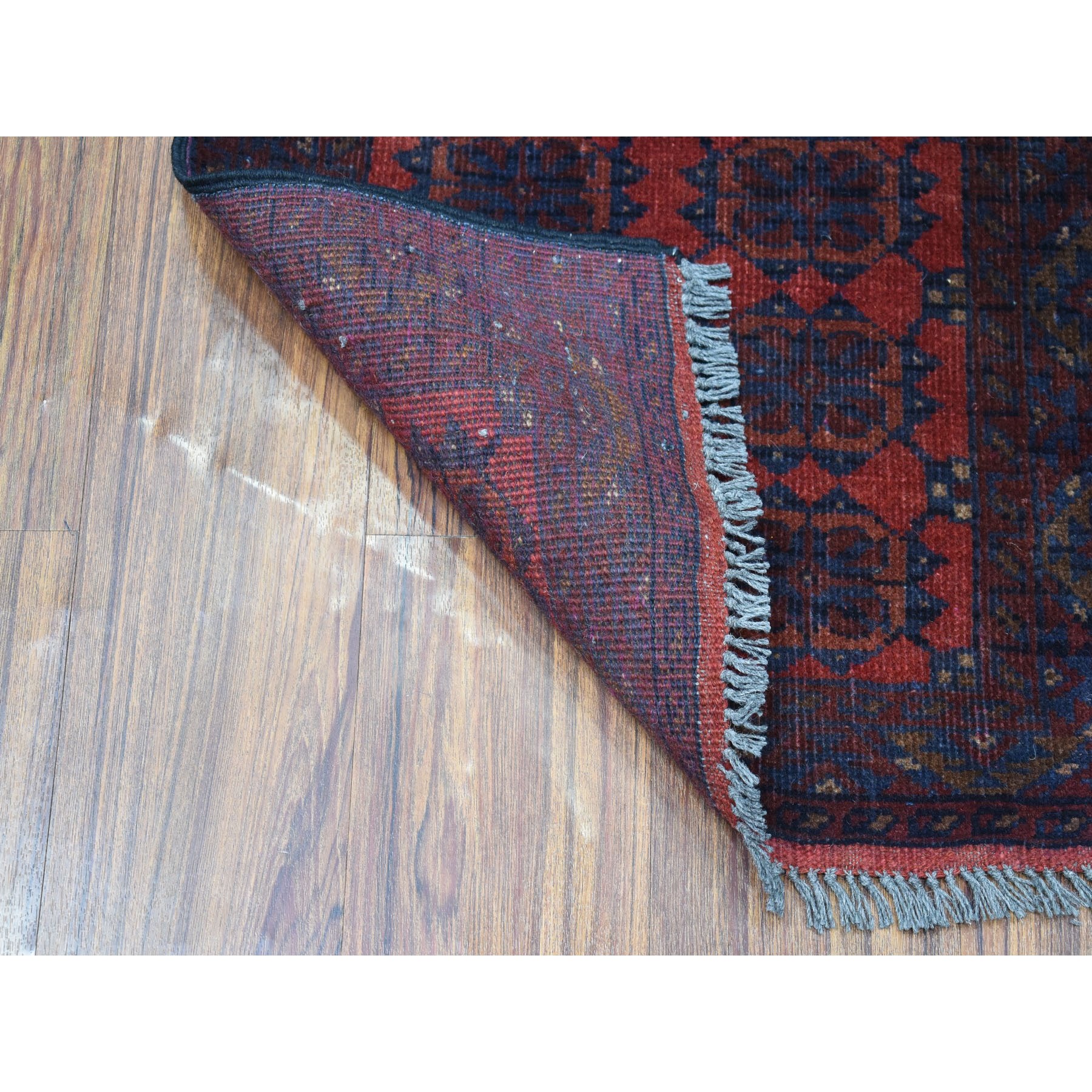 1-9 x3-2  Deep and Saturated Red Geometric Afghan Andkhoy Pure Wool Hand Knotted Oriental Rug 