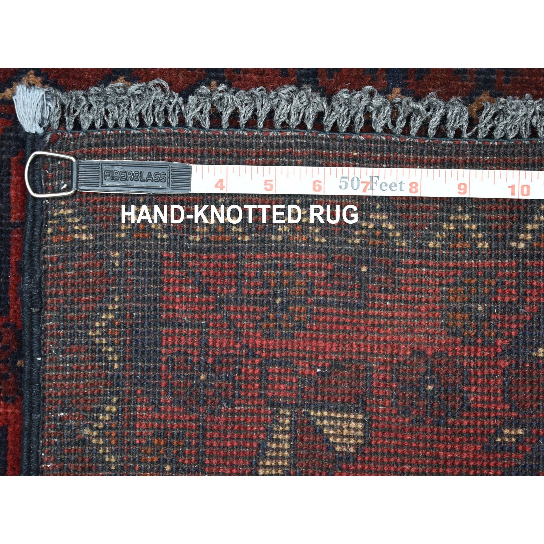1-8 x3-4  Deep and Saturated Red Geometric Afghan Andkhoy Pure Wool Hand Knotted Oriental Rug 