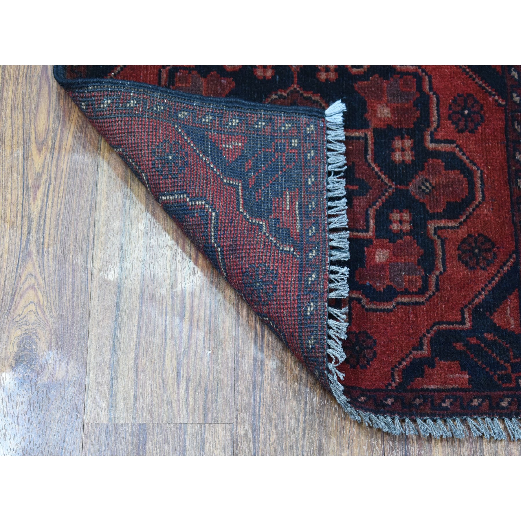 1-8 x3-2  Deep and Saturated Red Tribal Afghan Andkhoy Pure Wool Hand Knotted Oriental Rug 