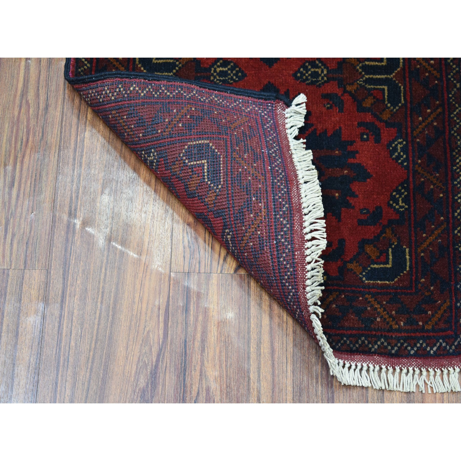 1-9 x3-2  Deep and Saturated Red Tribal Afghan Andkhoy Pure Wool Hand Knotted Oriental Rug 