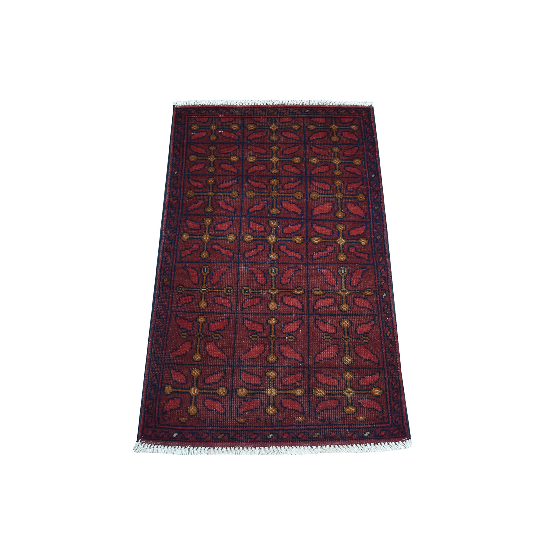 1'7"X3'2" Deep And Saturated Red Tribal Afghan Andkhoy Pure Wool Hand Knotted Oriental Rug moaec7d9