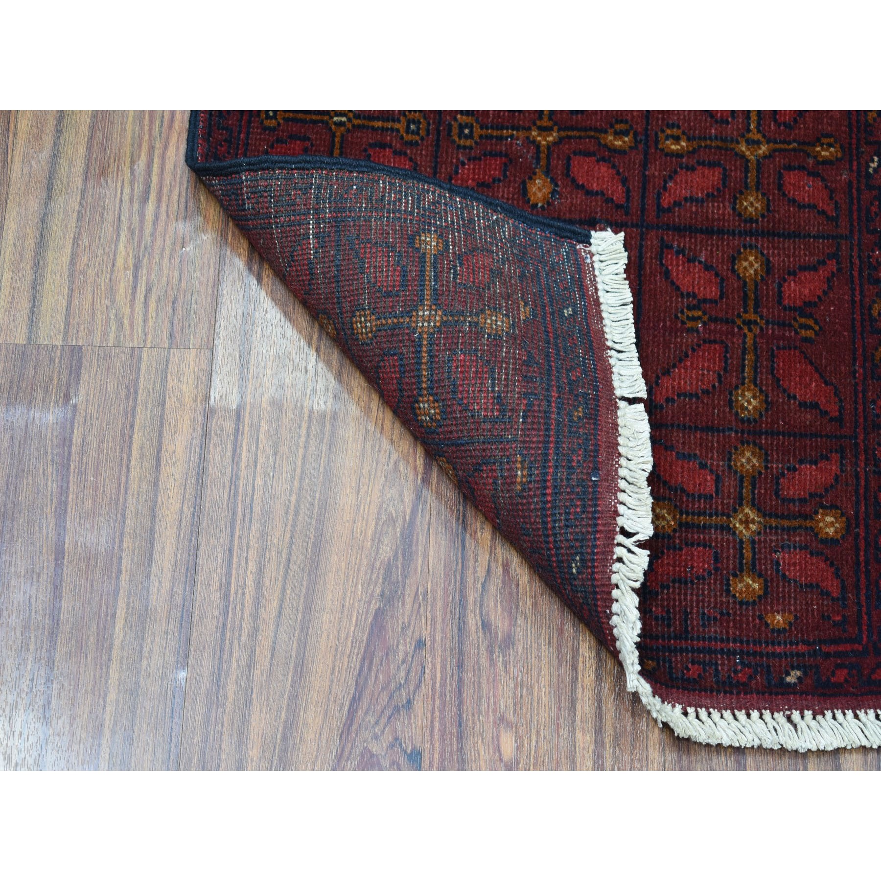 1-7 x3-2  Deep and Saturated Red Tribal Afghan Andkhoy Pure Wool Hand Knotted Oriental Rug 