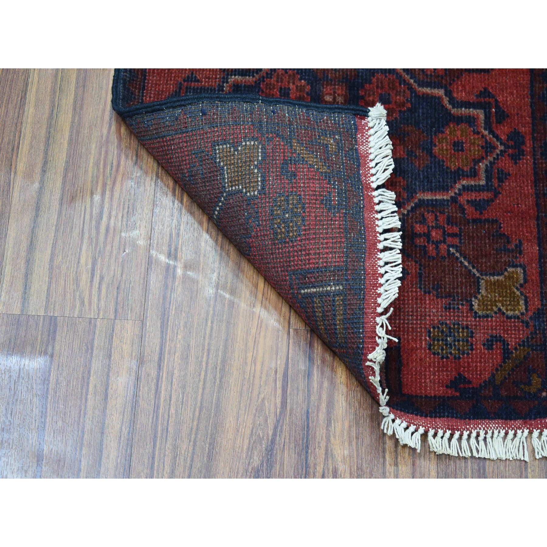 1-7 x3-2  Deep and Saturated Red Tribal Afghan Andkhoy Pure Wool Hand Knotted Oriental Rug 