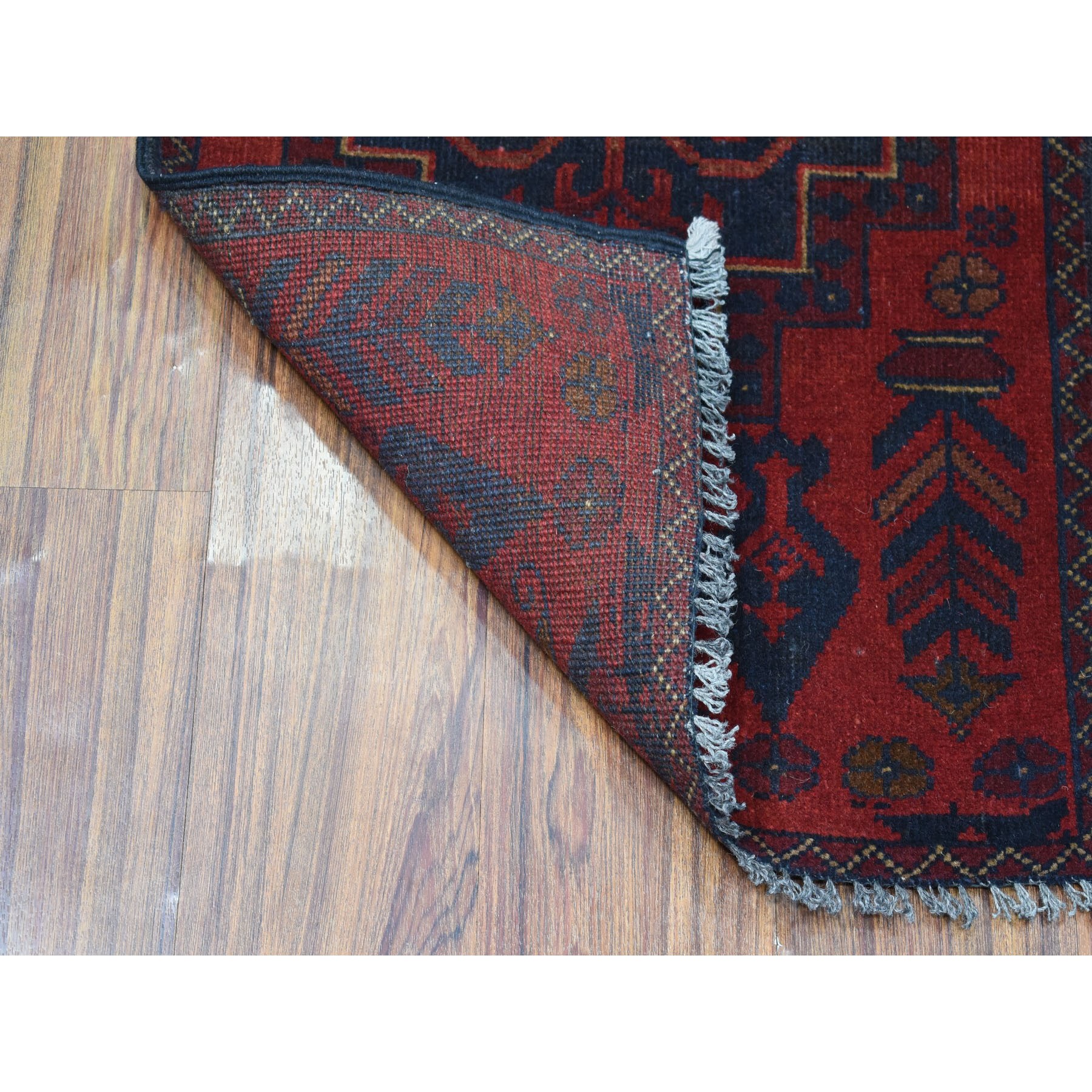 1-9 x3-3  Deep and Saturated Red Tribal Afghan Andkhoy Pure Wool Hand Knotted Oriental Rug 
