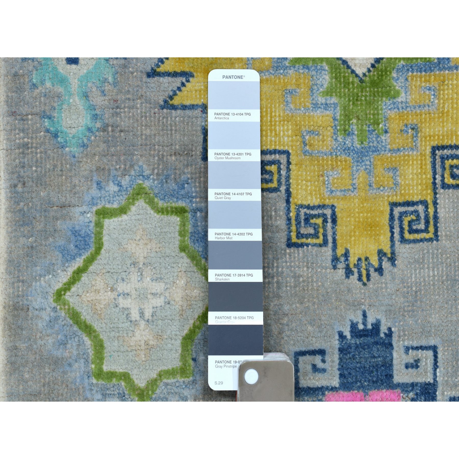 3-2 x4-9  Colorful Gray Fusion Kazak Pure Wool Geometric Design Hand Knotted Oriental Rug 