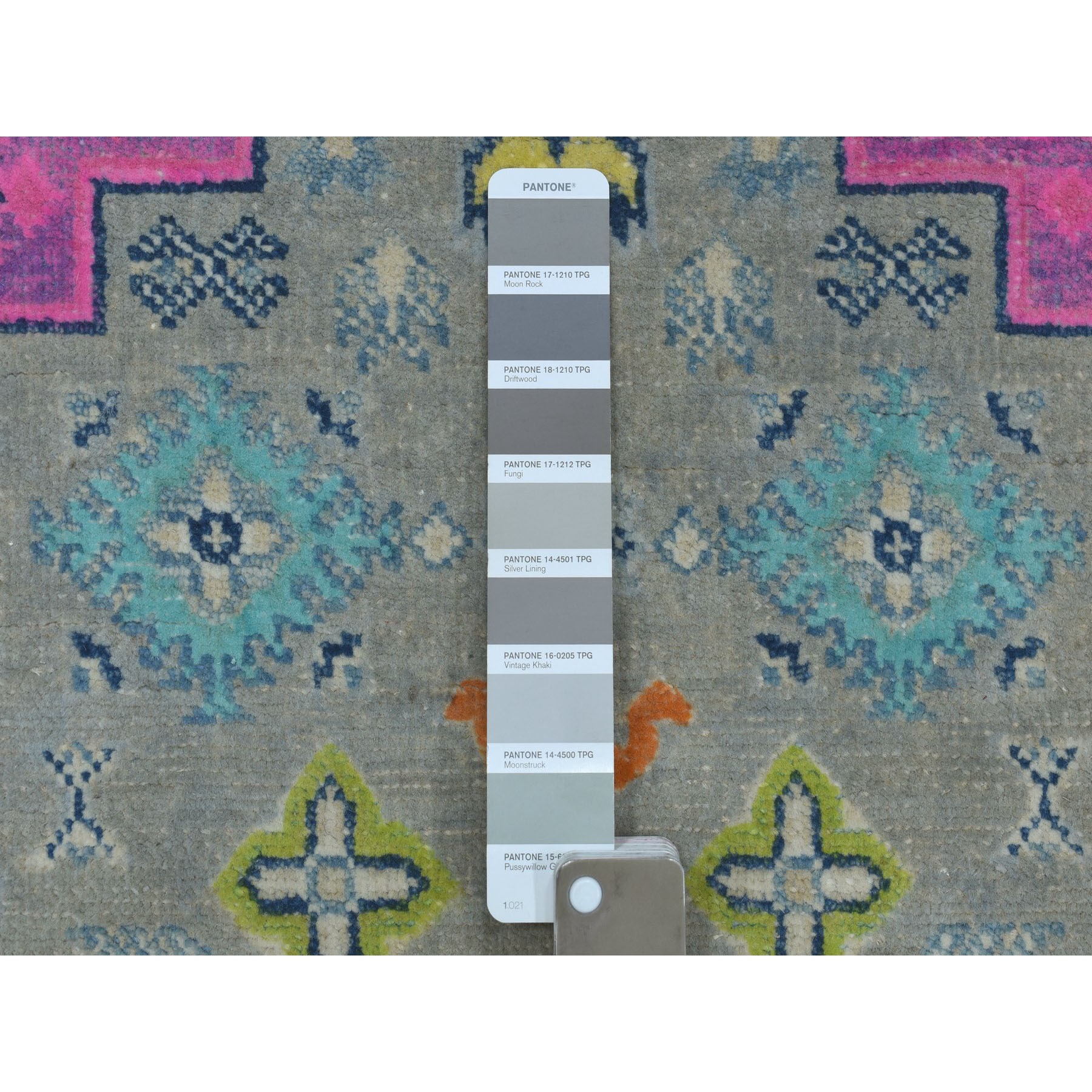 3-2 x4-9  Colorful Gray Fusion Kazak Pure Wool Geometric Design Hand Knotted Oriental Rug 