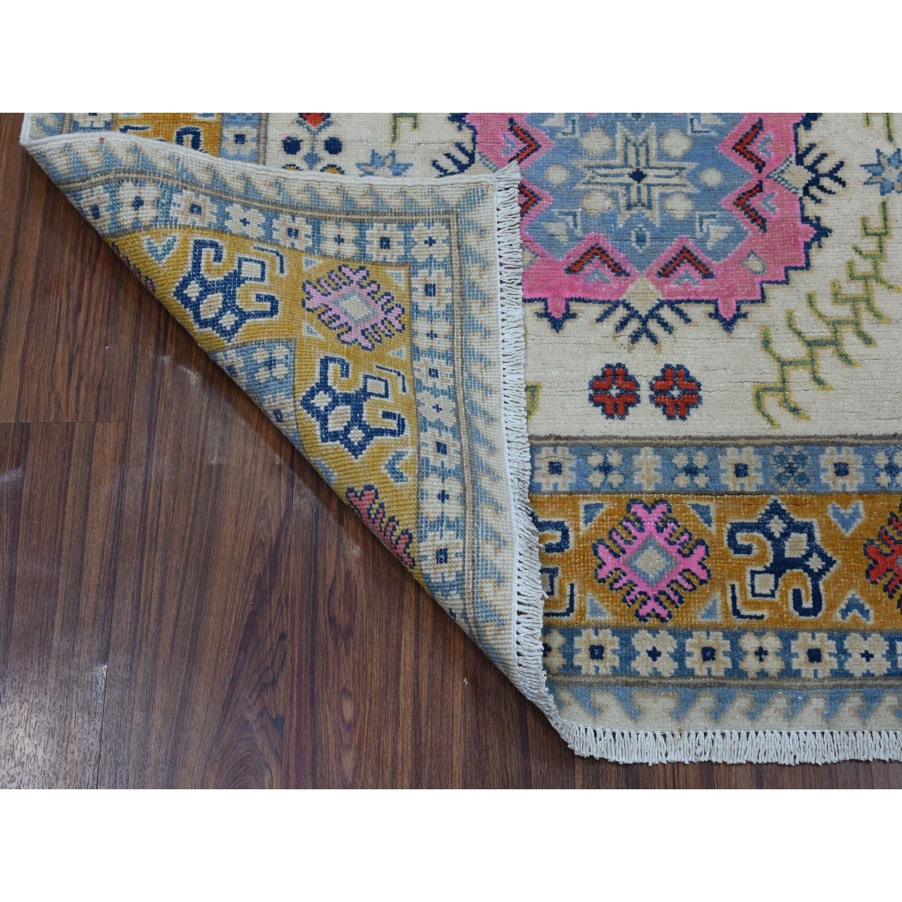 4-x6- Colorful Ivory Fusion Kazak Pure Wool Hand Knotted Oriental Rug 