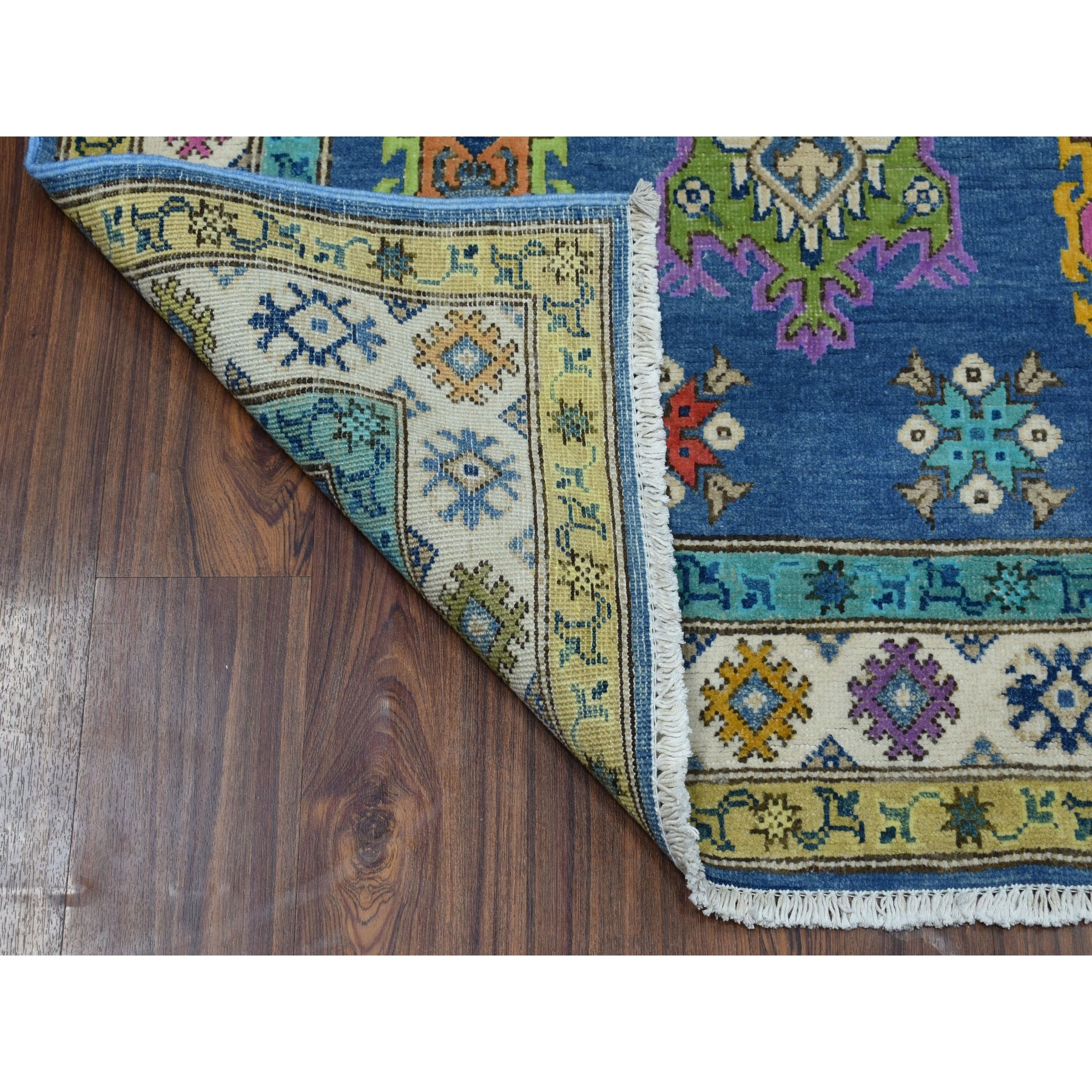 3-10 x6- Colorful Blue Fusion Kazak Pure Wool Geometric Design Hand Knotted Oriental Rug 