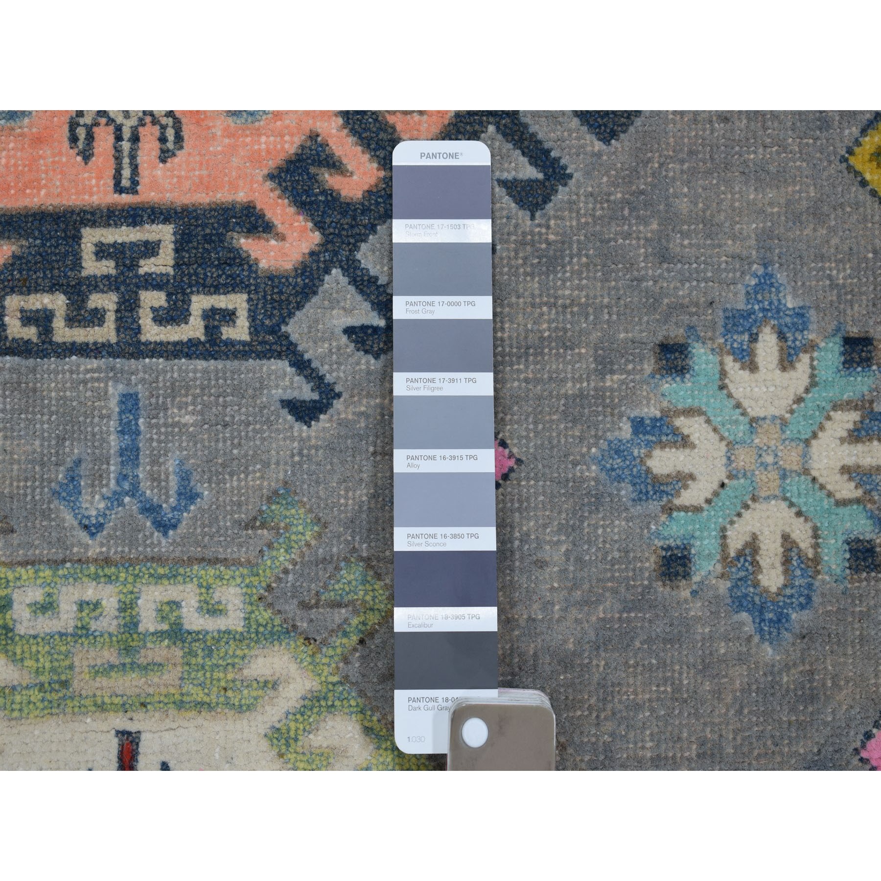 4-1 x5-6  Colorful Gray Fusion Kazak Pure Wool Geometric Design Hand Knotted Oriental Rug 