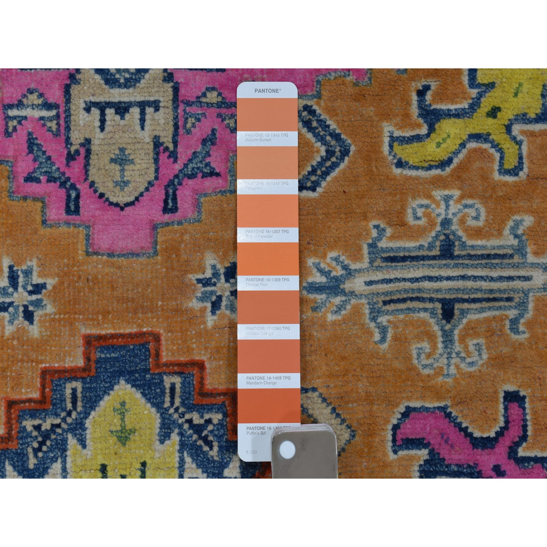 3-10 x5-7  Colorful Orange Fusion Kazak Pure Wool Geometric Design Hand Knotted Oriental Rug 