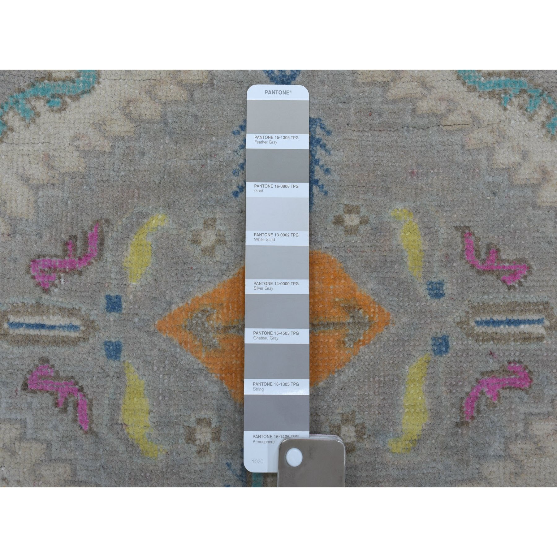 4-x5-8  Colorful Gray Fusion Kazak Pure Wool Geometric Design Hand Knotted Oriental Rug 