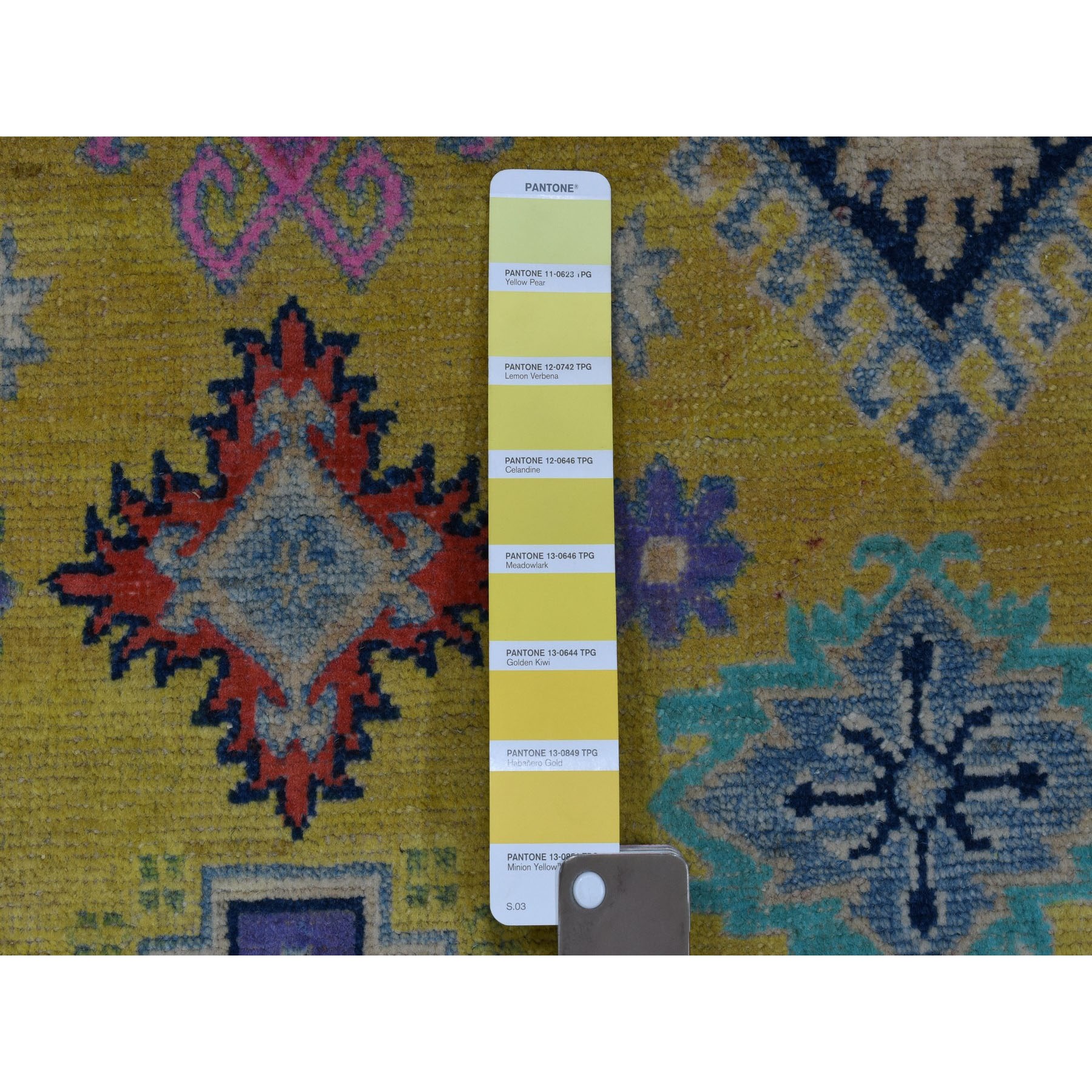 4-x6- Colorful Yellow Fusion Kazak Pure Wool Geometric Design Hand Knotted Oriental Rug 