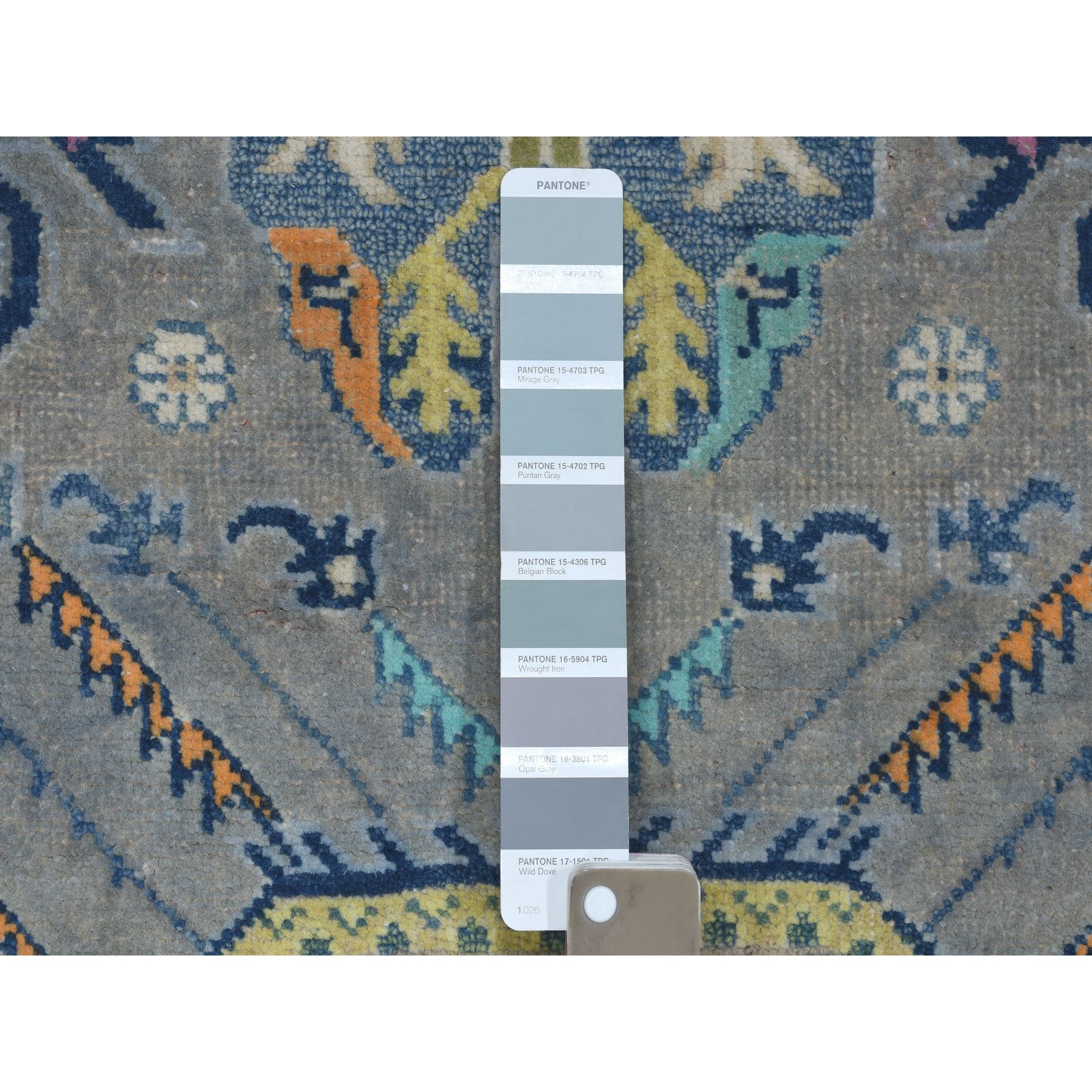 4-2 x5-10  Colorful Gray Fusion Kazak Pure Wool Geometric Design Hand Knotted Oriental Rug 