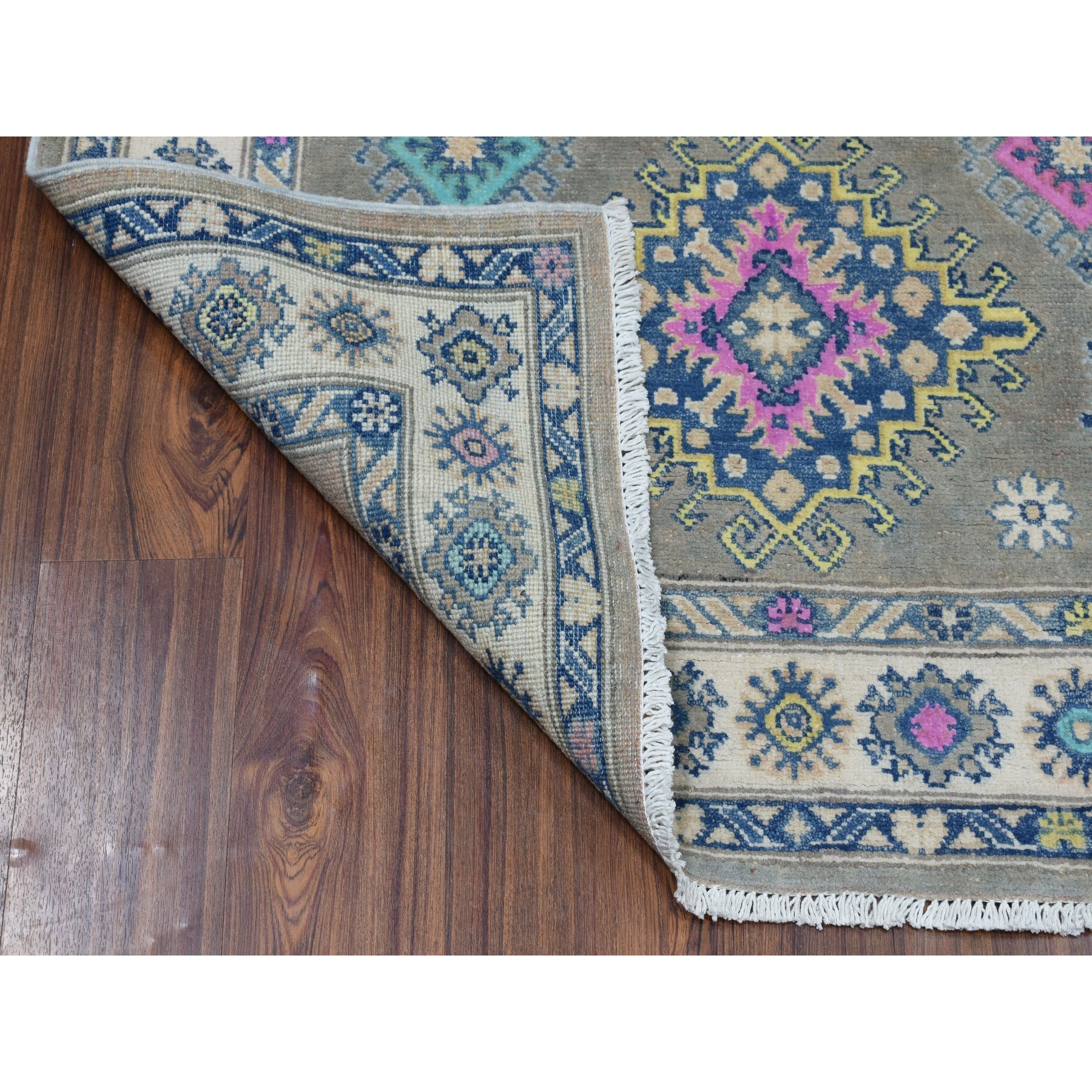 3-10 x5-9  Colorful Gray Fusion Kazak Pure Wool Geometric Design Hand Knotted Oriental Rug 