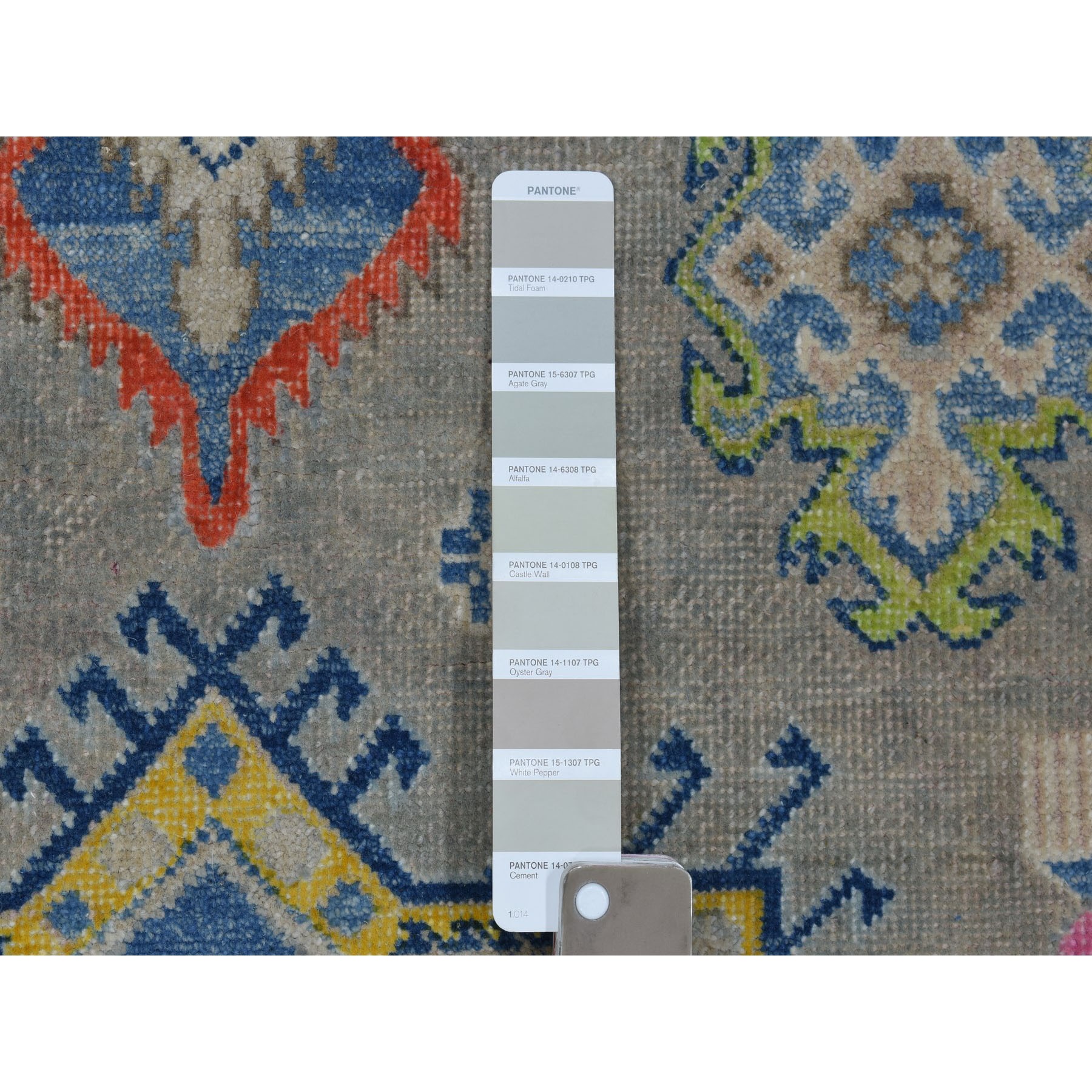 4-x5-10  Colorful Gray Fusion Kazak Pure Wool Geometric Design Hand Knotted Oriental Rug 