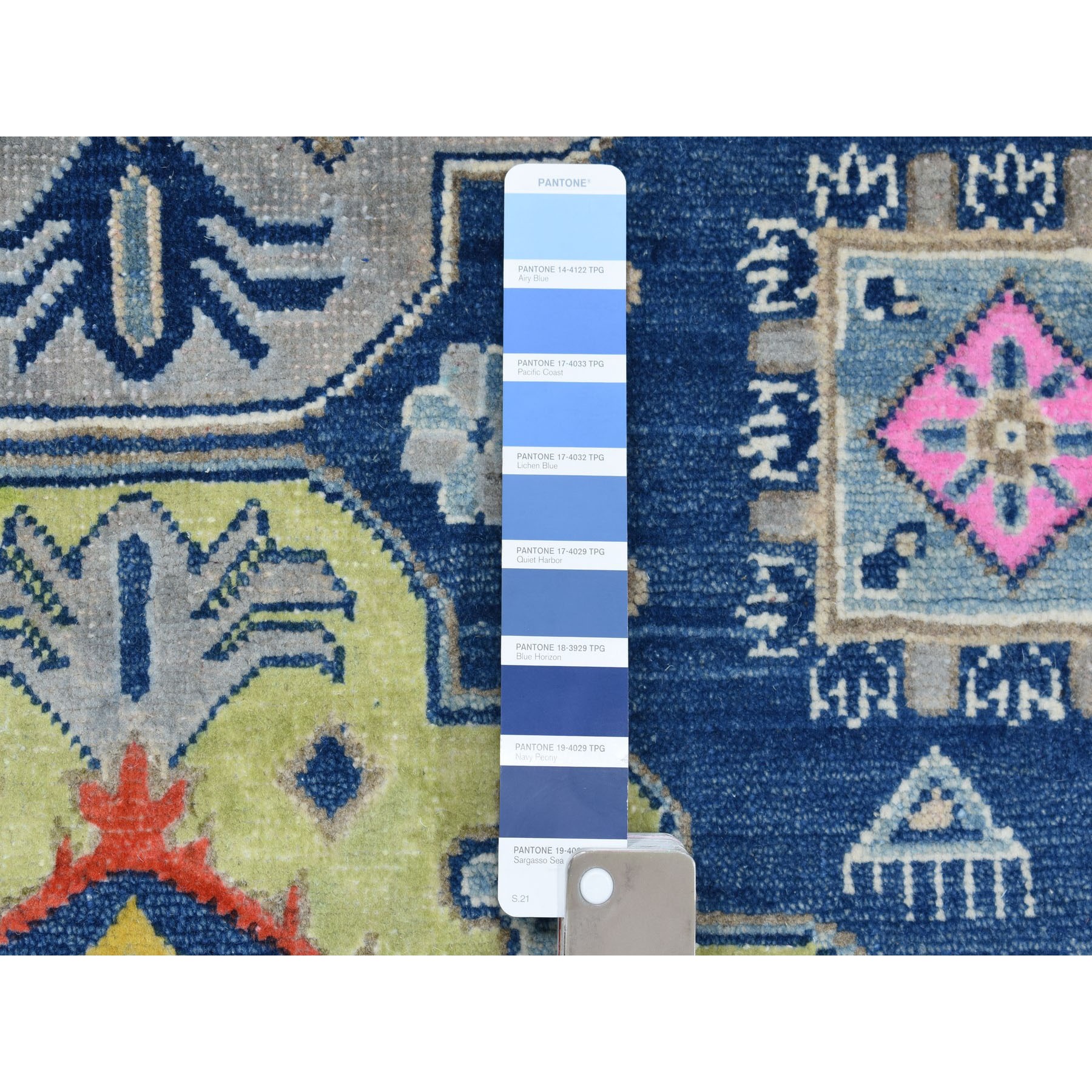 4-1 x5-9  Colorful Blue Fusion Kazak Pure Wool Geometric Design Hand Knotted Oriental Rug 