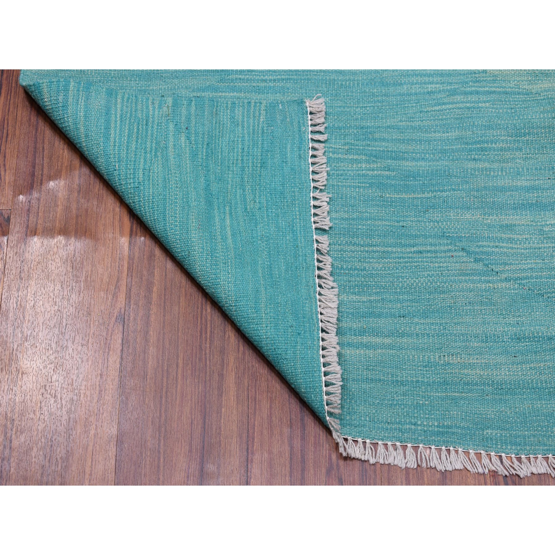 2-8 x13- Aqua Marine Shades Reversible Kilim Pure Wool Hand Woven Runner Oriental Rug 