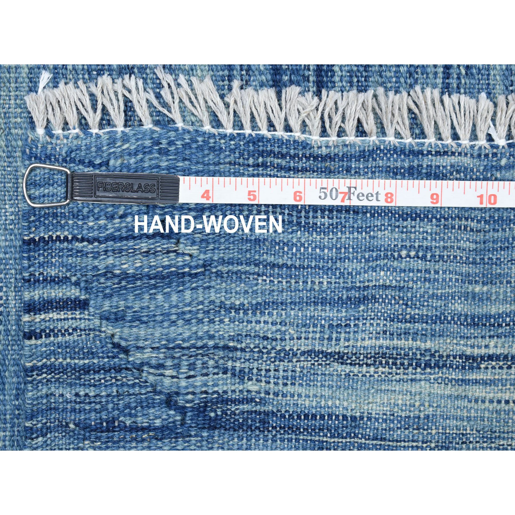 2-10 x10- Blue Shades Flat Weave Kilim Pure Wool Hand Woven Runner Oriental Rug 