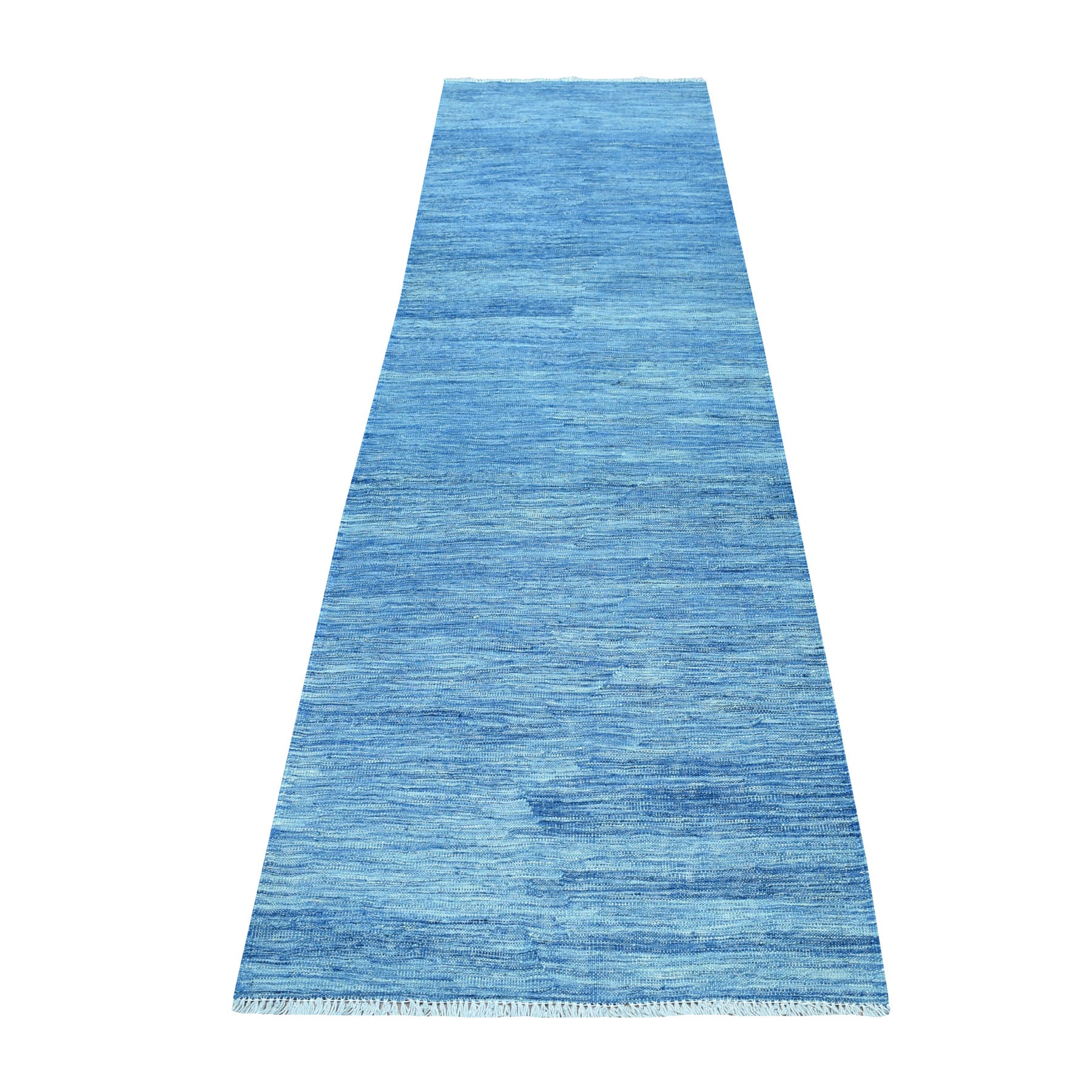 2'9"X9'8" Blue Shades Flat Weave Kilim Pure Wool Hand Woven Runner Oriental Rug moaec8c8